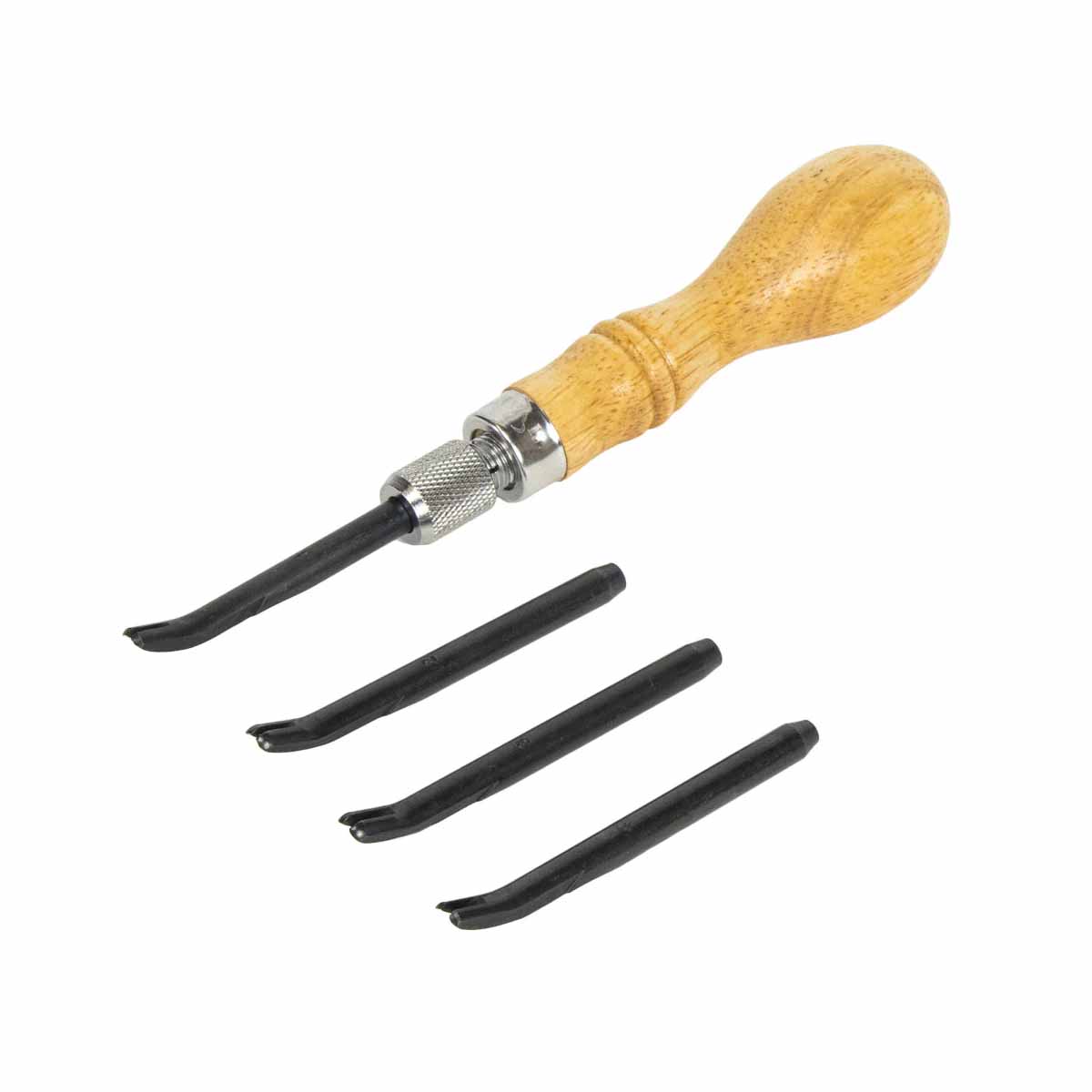 Lot de 4 abat-carres courbés avec manche en bois Ivan, outils pour chanfreins et finition en cuir.