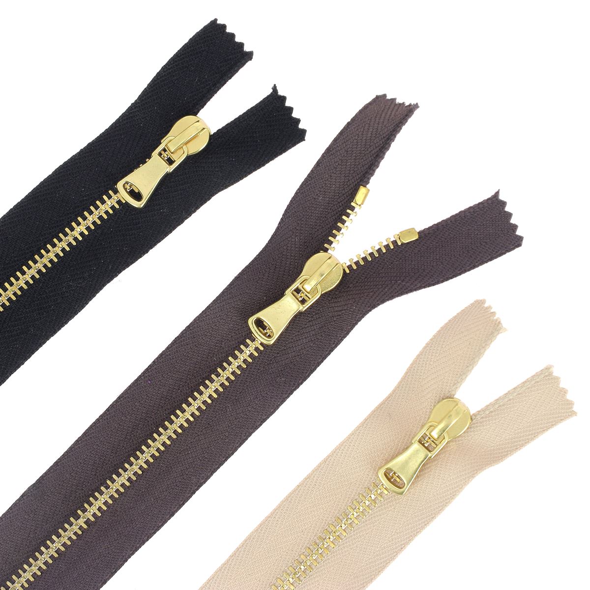 Fermeture à glissière en métal de 4 mm, couleur laiton, pour couture et mercerie, de marque Supra.
