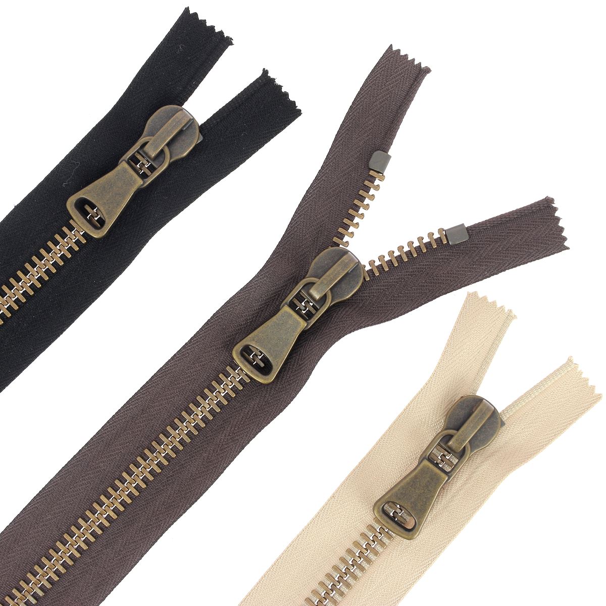 Fermeture à glissière métal 8mm SUPRA en laiton vieilli, pièce de mercerie pour couture et confection.