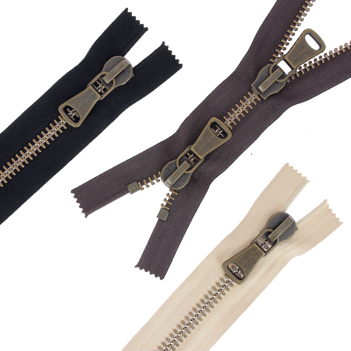 Fermeture à glissière double curseur en métal 8mm, couleur laiton vieilli, pour vêtements et accessoires, de marque SUPRA.
