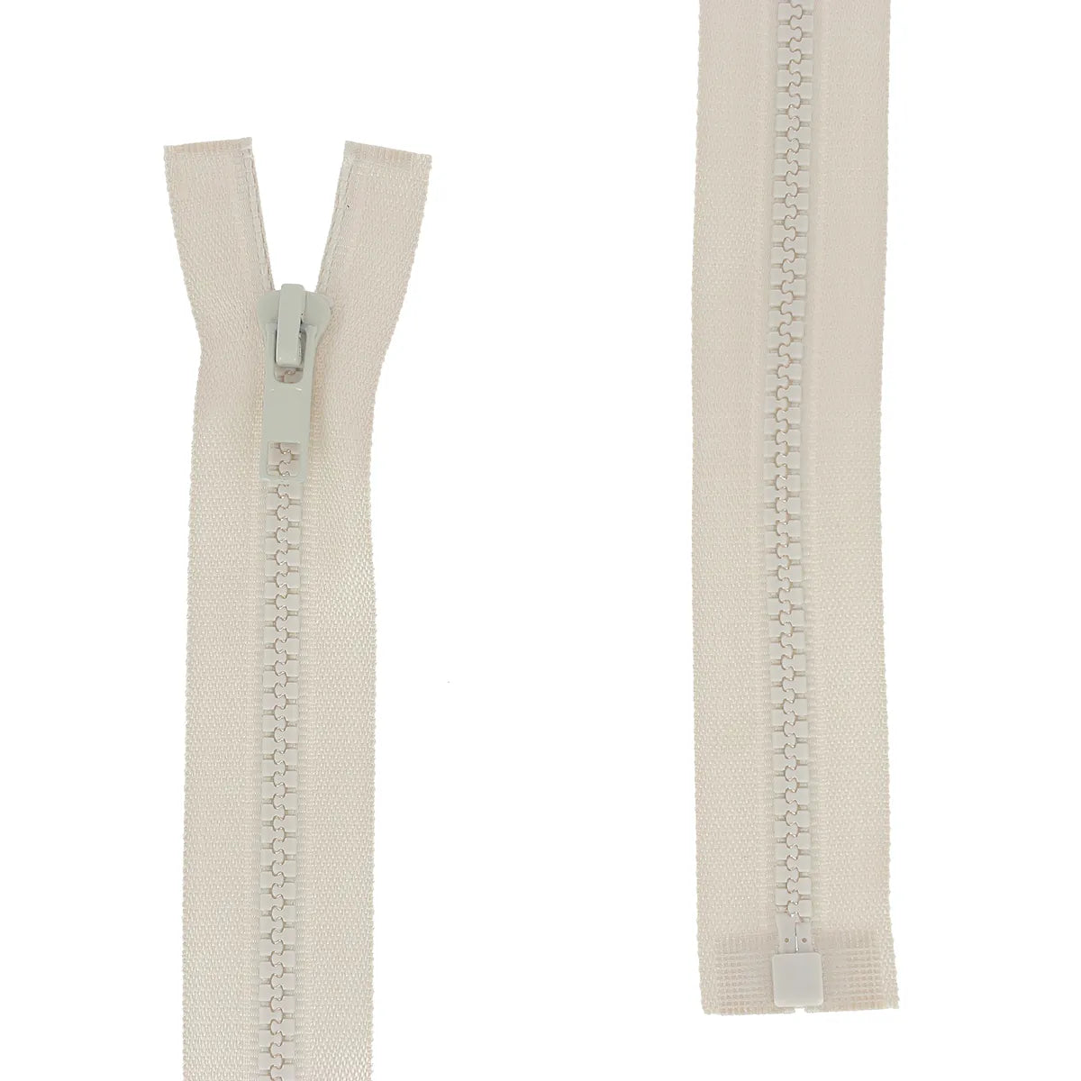 Fermeture éclair séparable en plastique couleur beige naturel. Fermeture à glissière de 6 mm d'épaisseur de maille