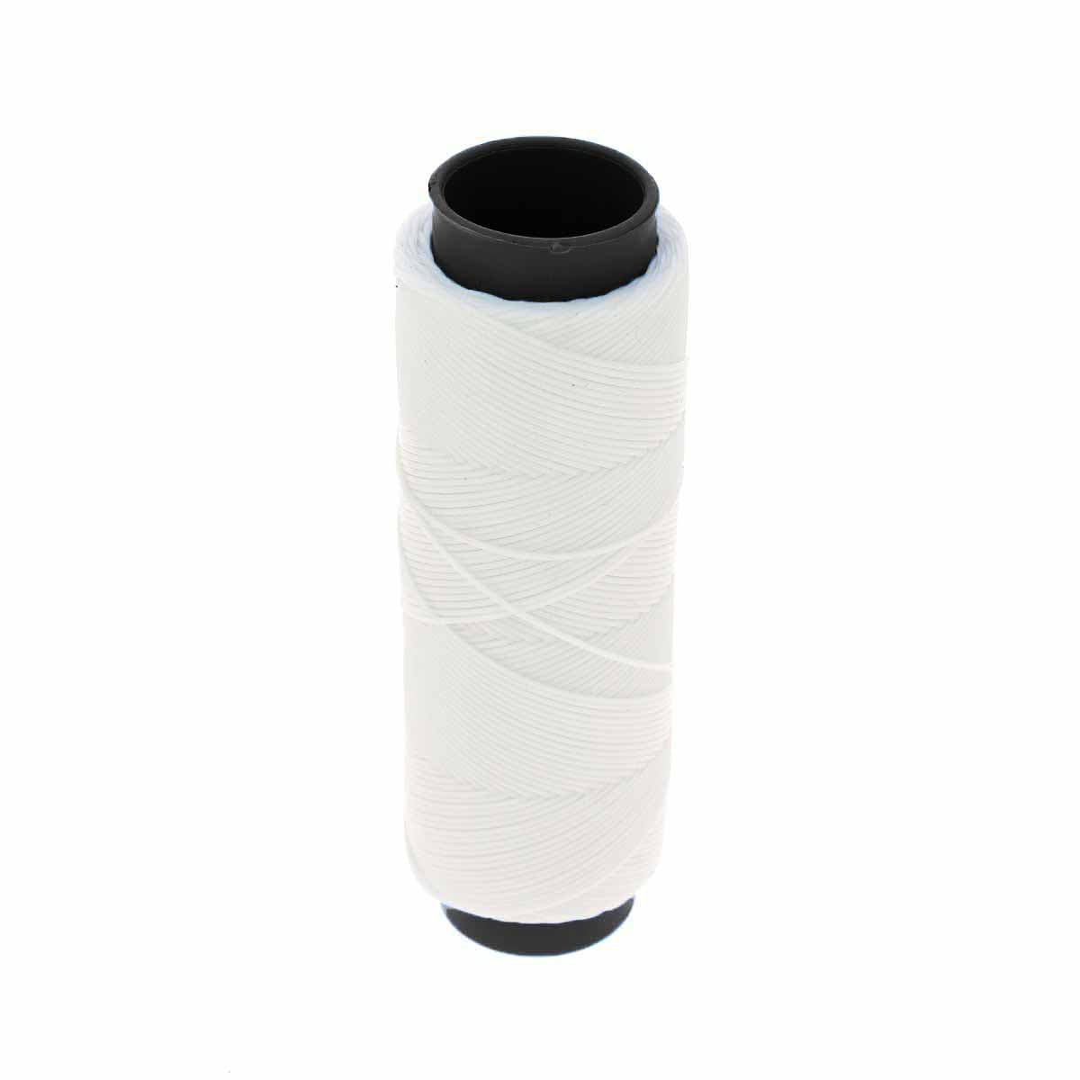Bobine de 100m de fil polyester tressé et ciré blanc, diamètre 0,6mm, pour couture et mercerie.