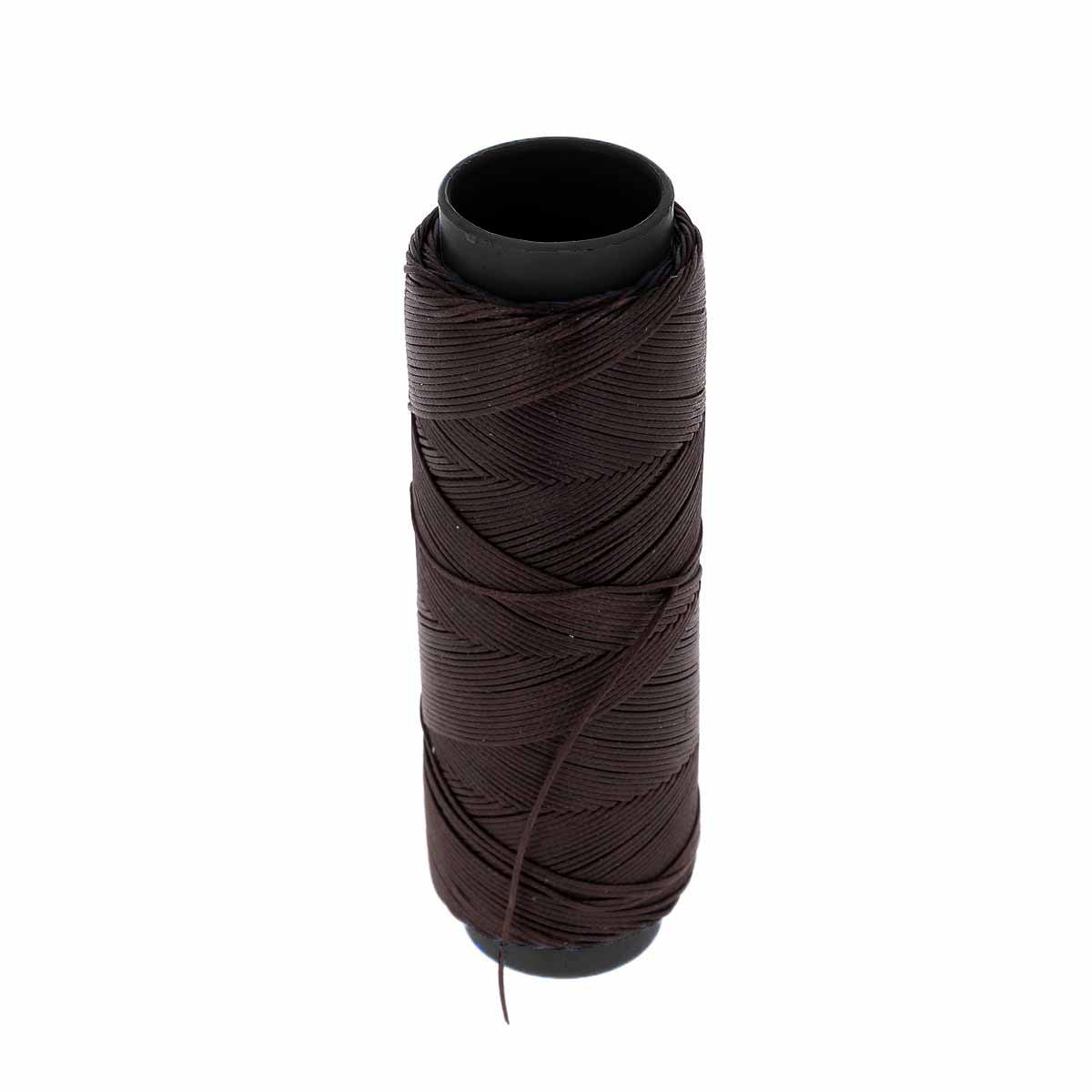 Bobine de 100m de fil polyester tressé et ciré, diamètre 0,6mm, couleur marron foncé, pour travaux de mercerie.