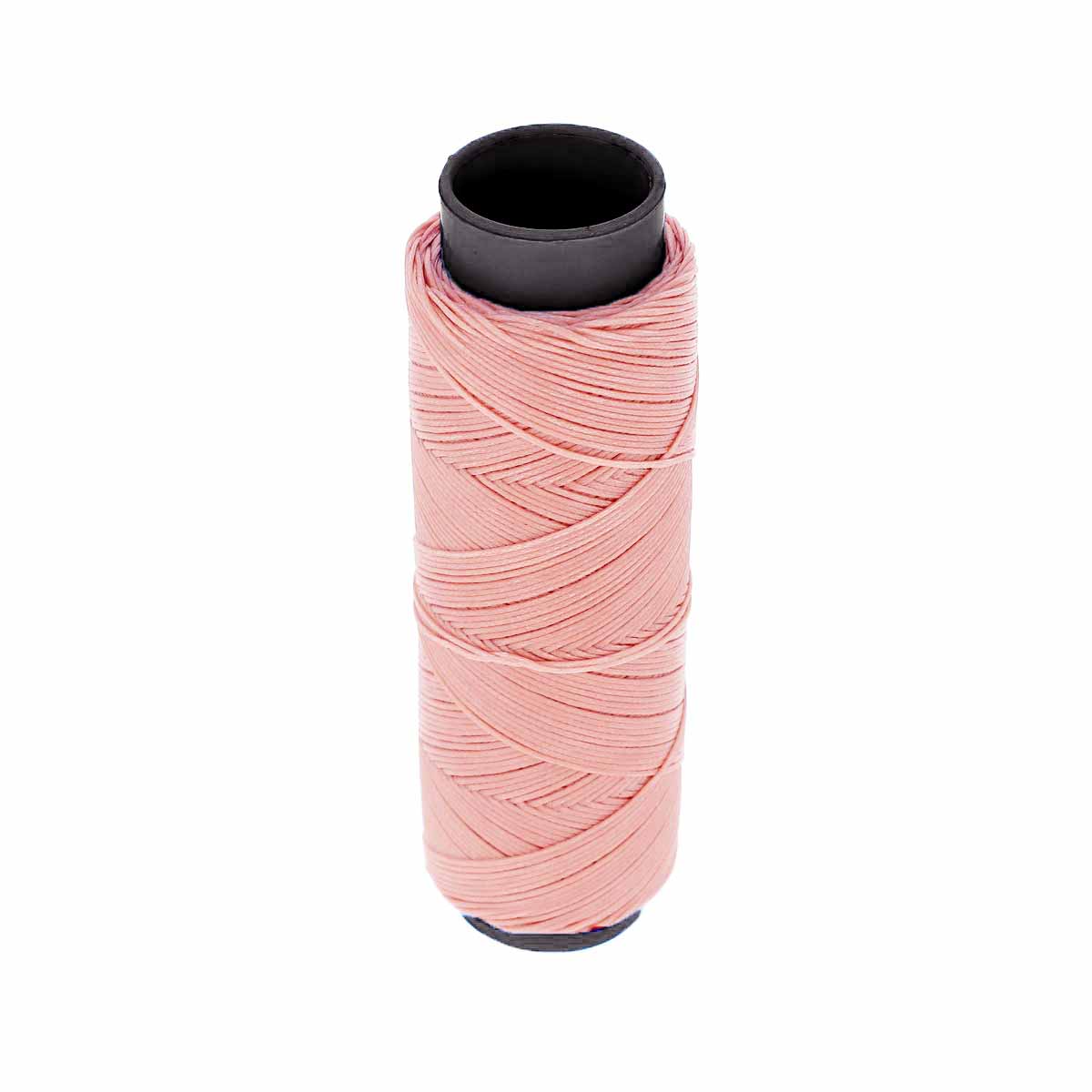 Bobine de 100m de fil polyester tressé et ciré rose, diamètre 0,6mm, pour couture et mercerie.
