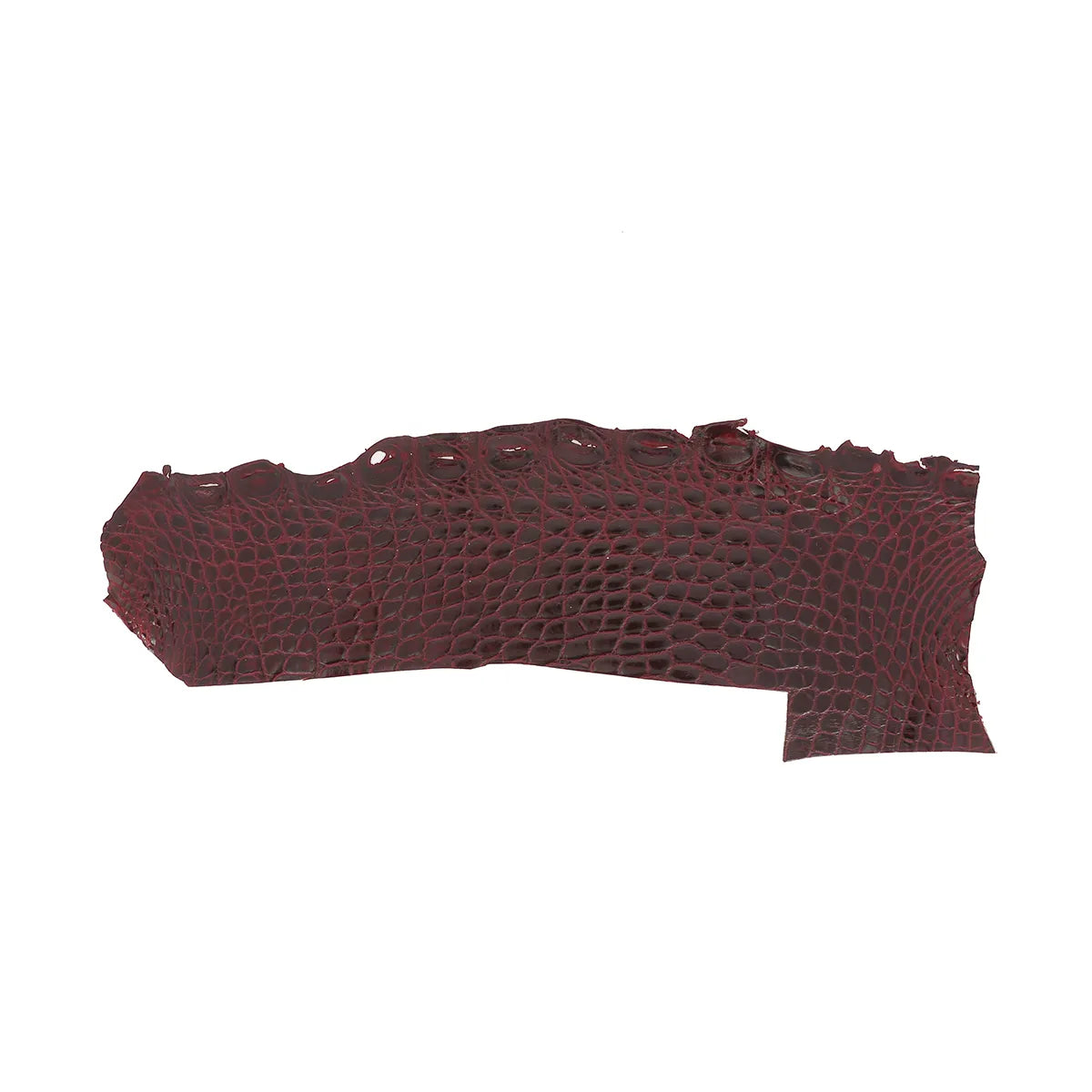 Cuir d'alligator rouge bordeaux. Flanc de cuir exotique idéal pour la création de bijoux, bracelet de montre, porte-clés, petite maroquinerie...