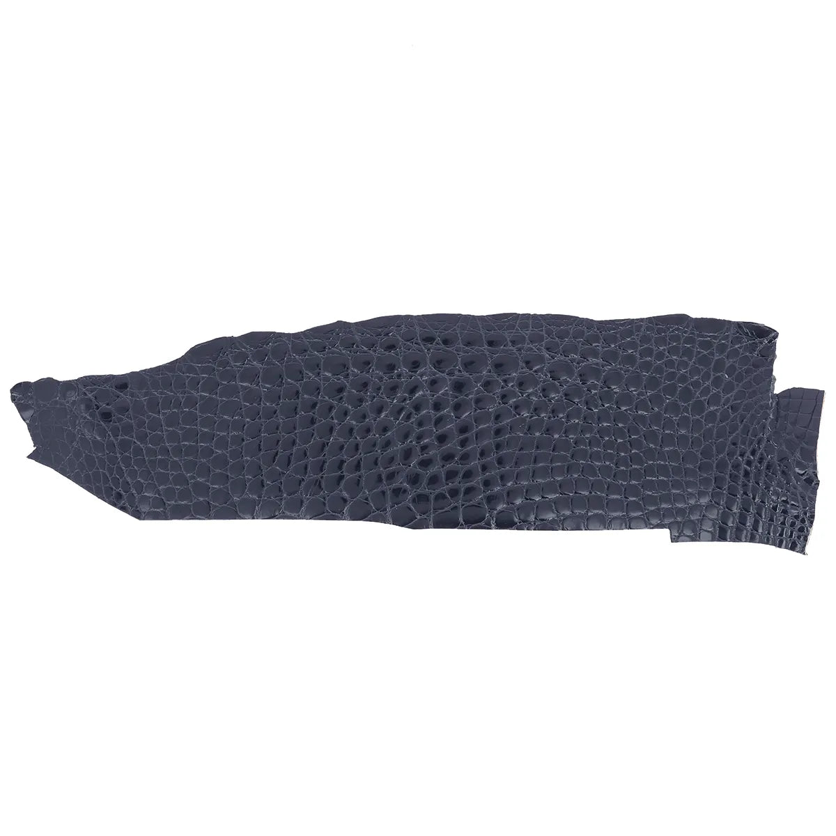 Peau de cuir d'alligator brillant bleu foncé. Cuir exotique idéal pour la fabrication de bijoux, bracelets de montre, article haut de gamme