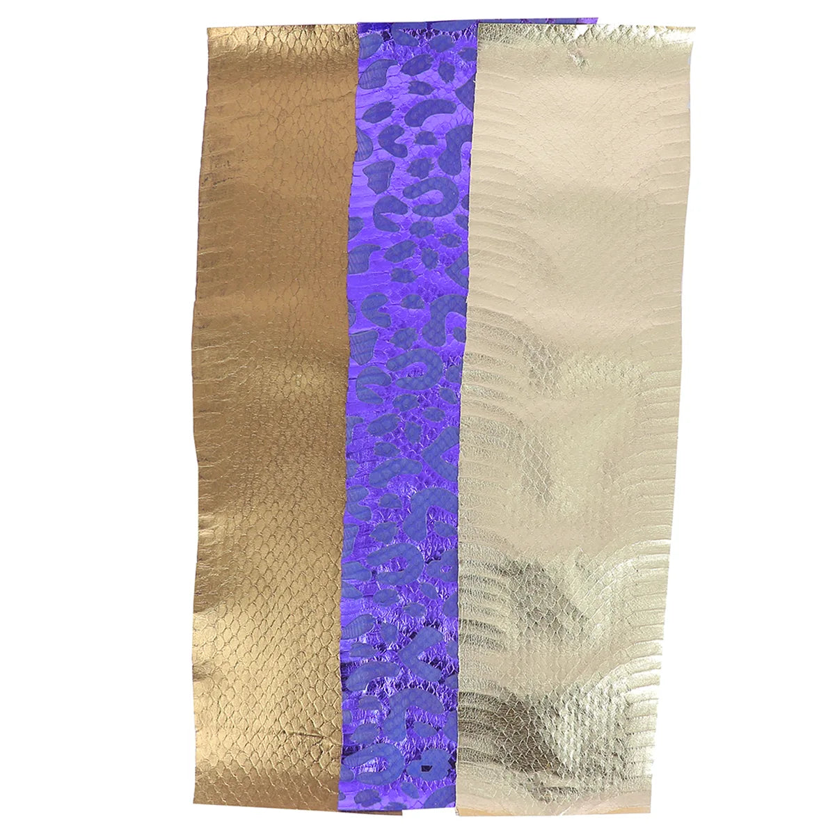 Trois morceaux de cuir de serpent Élaphe, 40 cm, couleurs variées, pour artisanat ou créations en cuir.