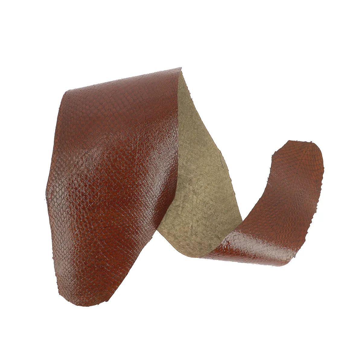 Cuir de saumon marron à la finition brillante de la gamme Squama de la marque Ictyos. Cuir de poisson idéal pour la réalisation de bracelet de montre, gainerie, ornement...