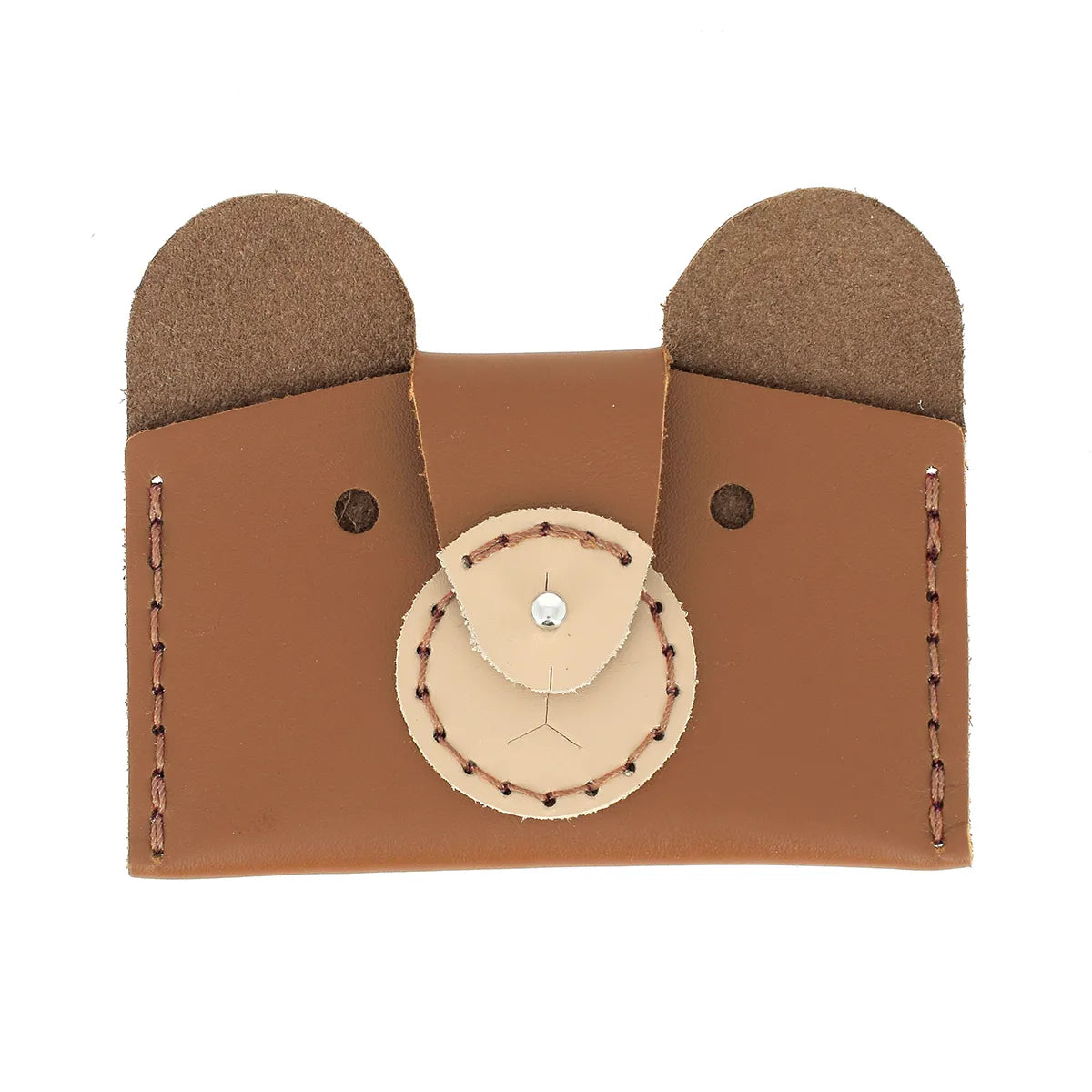 Porte-cartes en cuir ours marron à monter soi-même grâce au kit DIY complet : tuto, cuir et accessoire fournis.