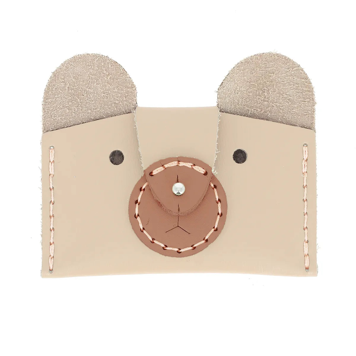 Kit DIY complet pour réaliser soi-même un porte-cartes en cuir ours beige taupe.