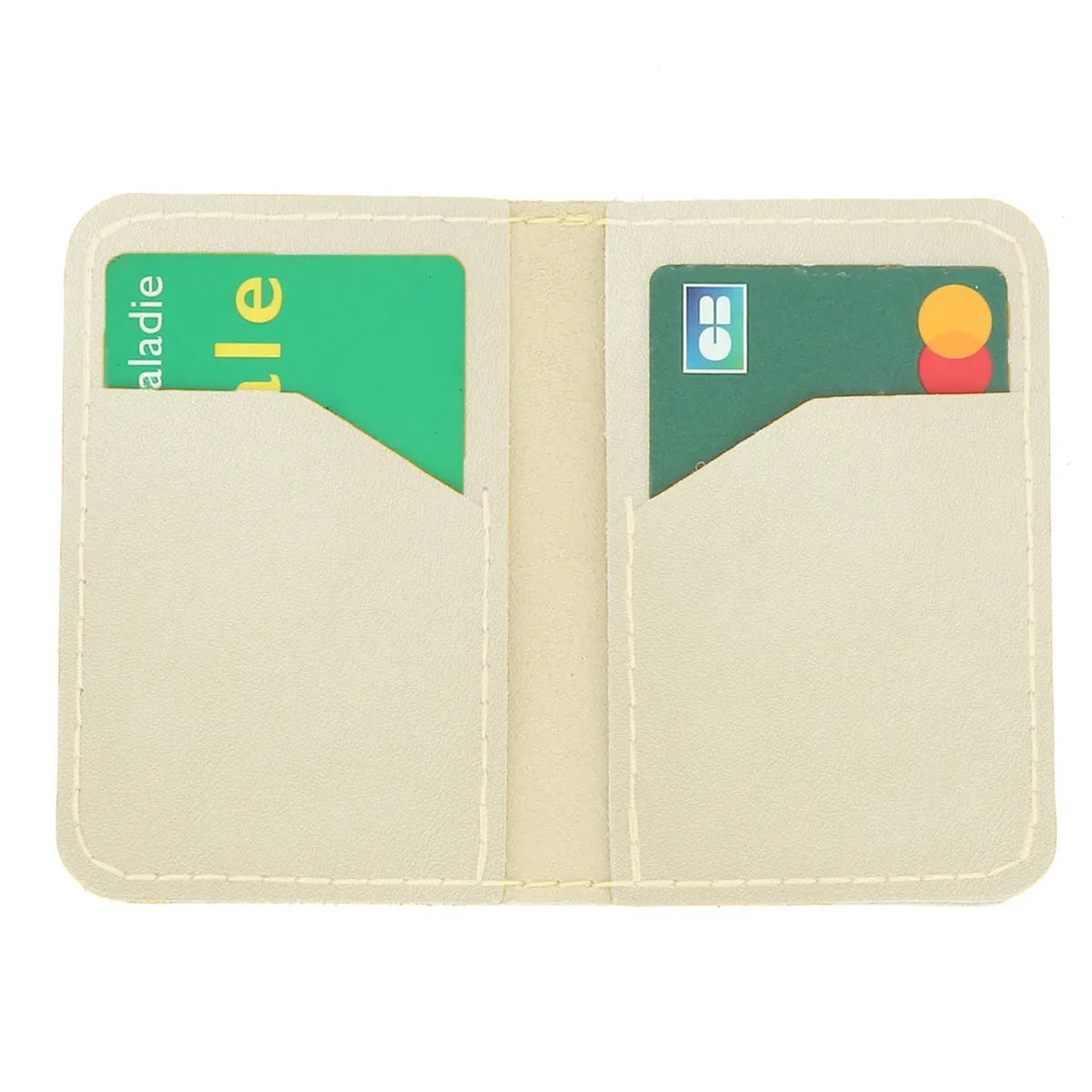 Porte-cartes double en cuir or clair de la marque KitenCuir, avec fil crème, pour création DIY, visible avec détails du design.