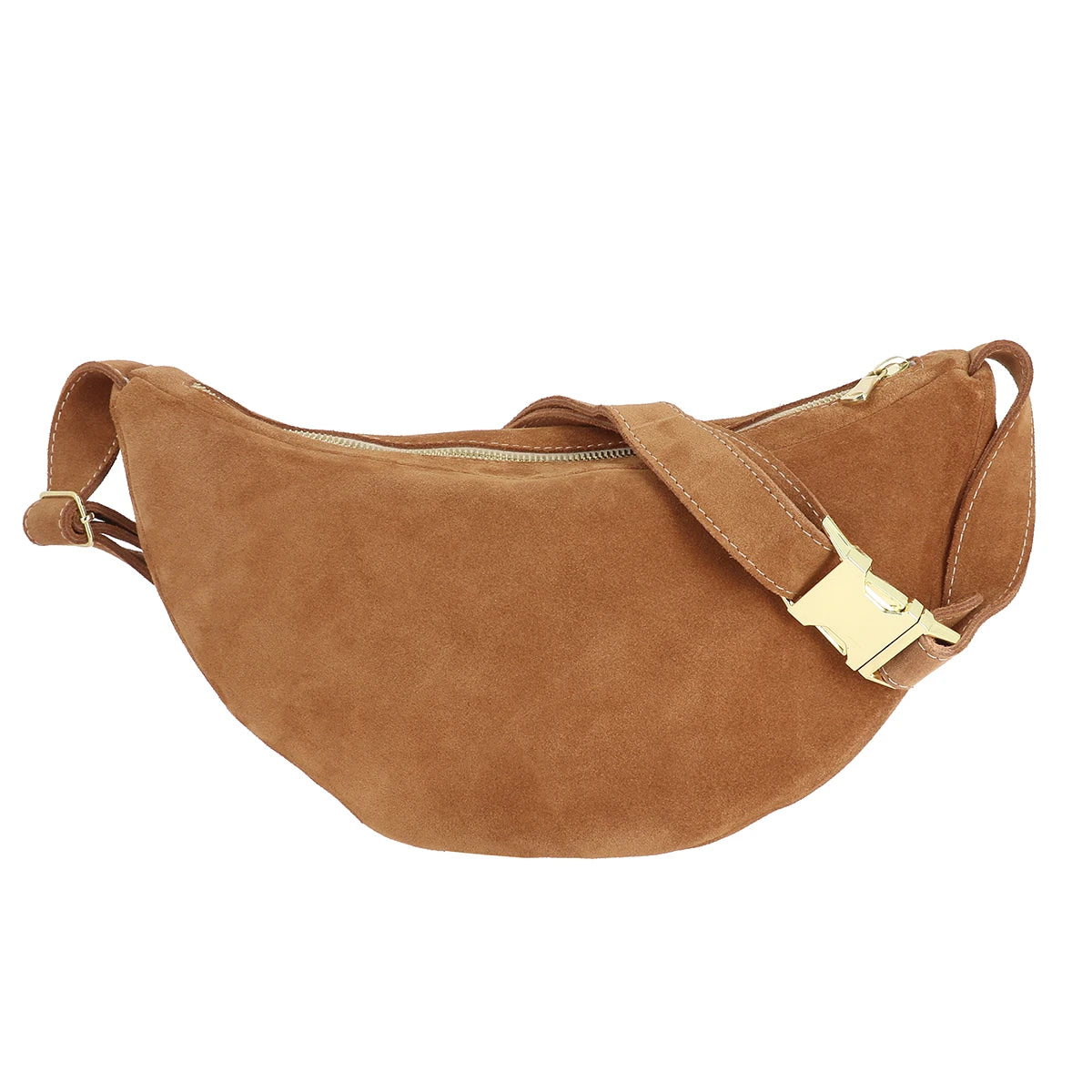 Sac banane en croûte de cuir velours camel - DIY couture sac banane en cuir