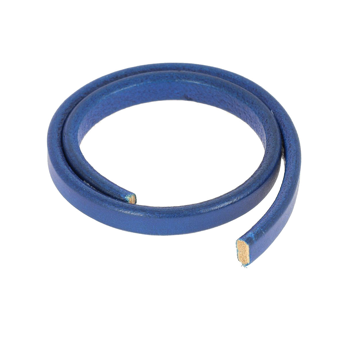 Lacet en cuir Régaliz teinté - 10x4,5mm - Bleu - Les 10cm - Deco Cuir