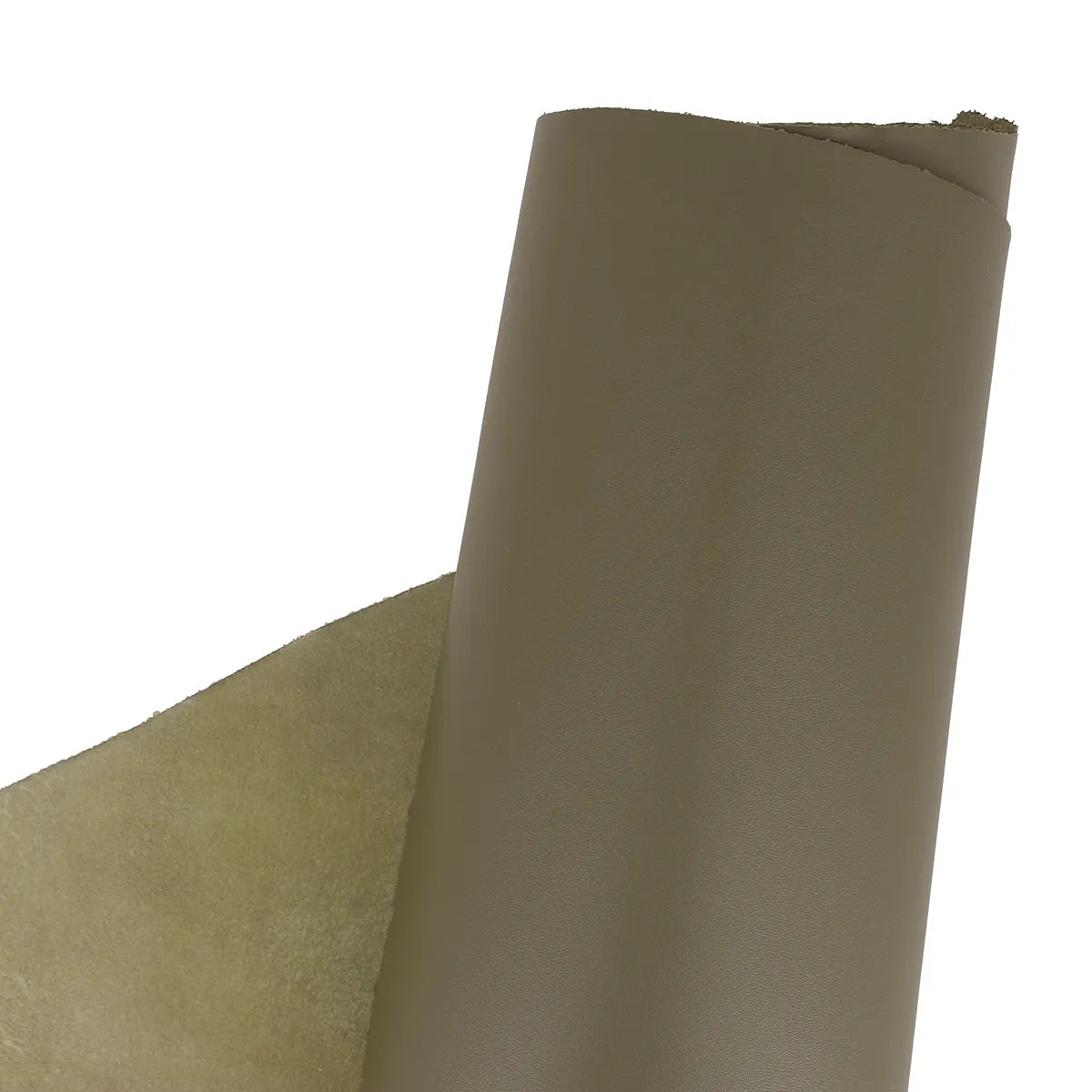 Peau de cuir d'agneau nappa kaki pour vêtements ou accessoires, texture douce et souple, fabriquée par une marque inconnue.