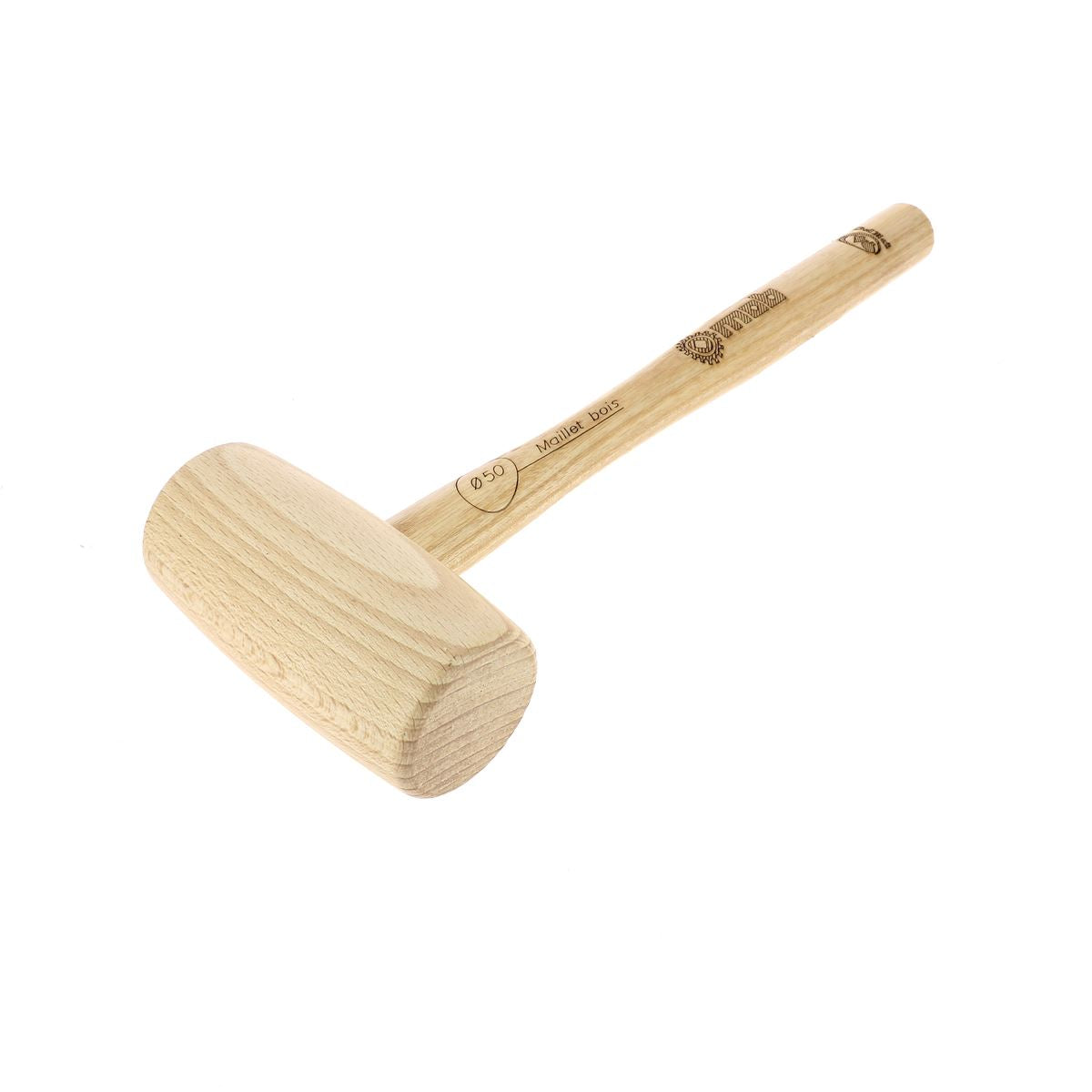 Maillet en bois MOB pour outils, image montrant la tête en bois et la poignée, utilisé pour travaux de menuiserie.