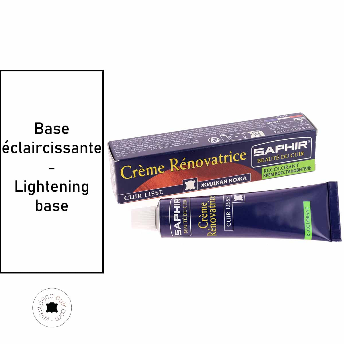 Crème rénovatrice Saphir de 25 ml pour le cuir, avec base éclaircissante, nettoyage et entretien du cuir.
