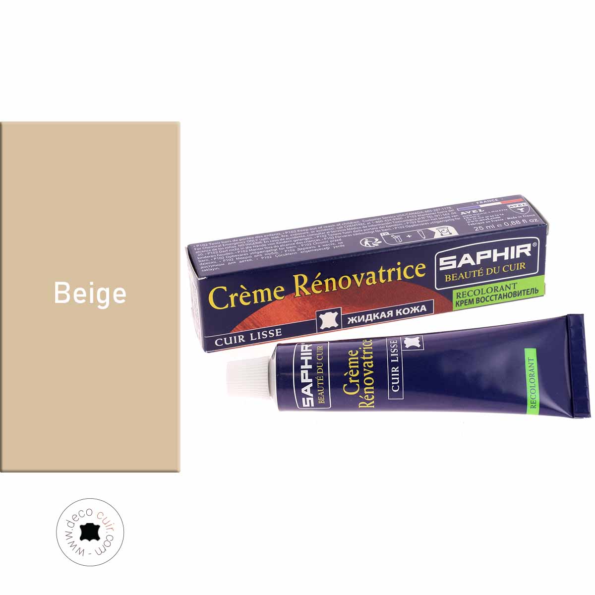Crème rénovatrice recolorante Saphir beige 16 pour l'entretien du cuir, avec texture crémeuse dans un pot de 25 ml.