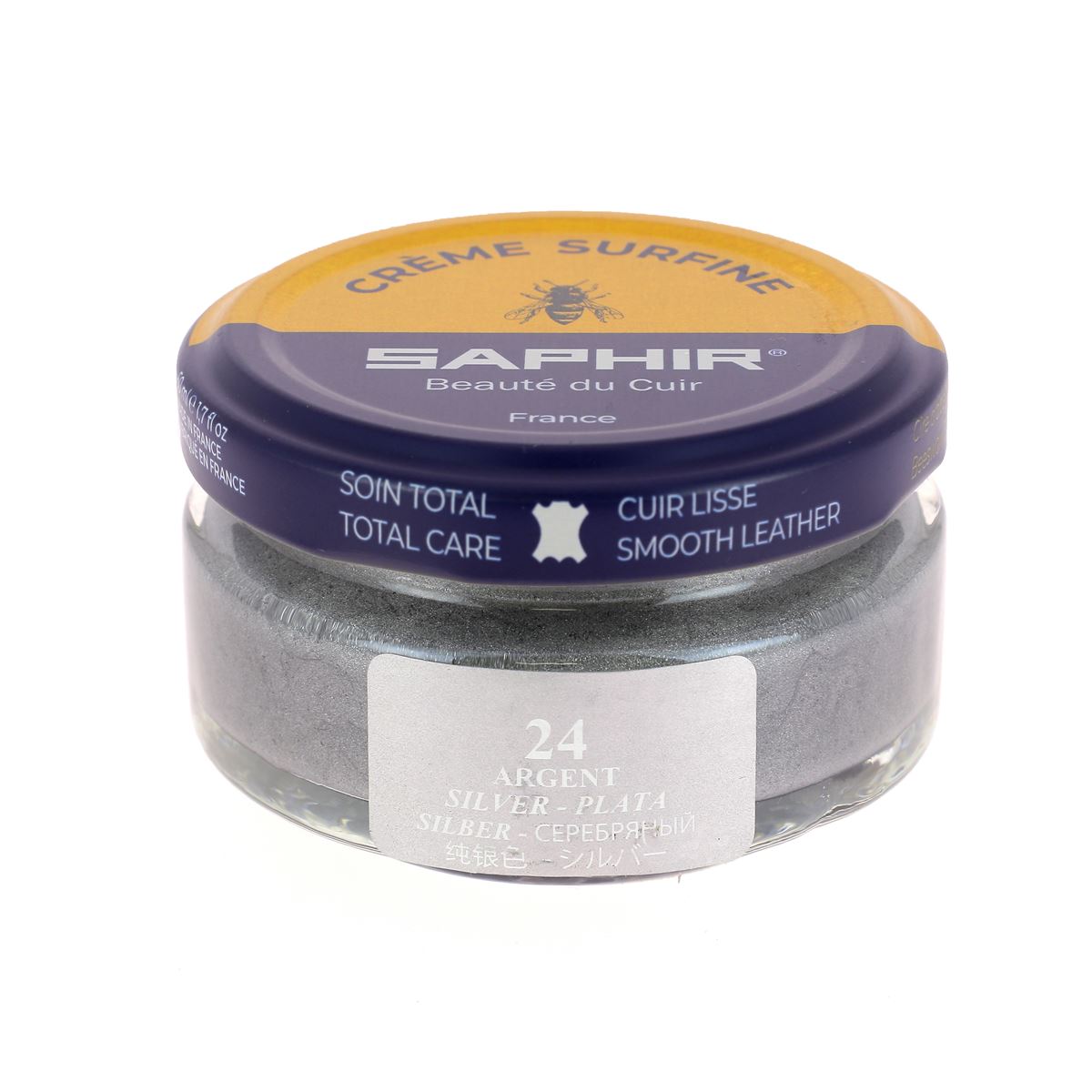 Crème cuir Surfine Saphir Argent 50ml pour l'entretien du cuir, crème hydratante et nourrissante pour chaussures et accessoires en cuir.