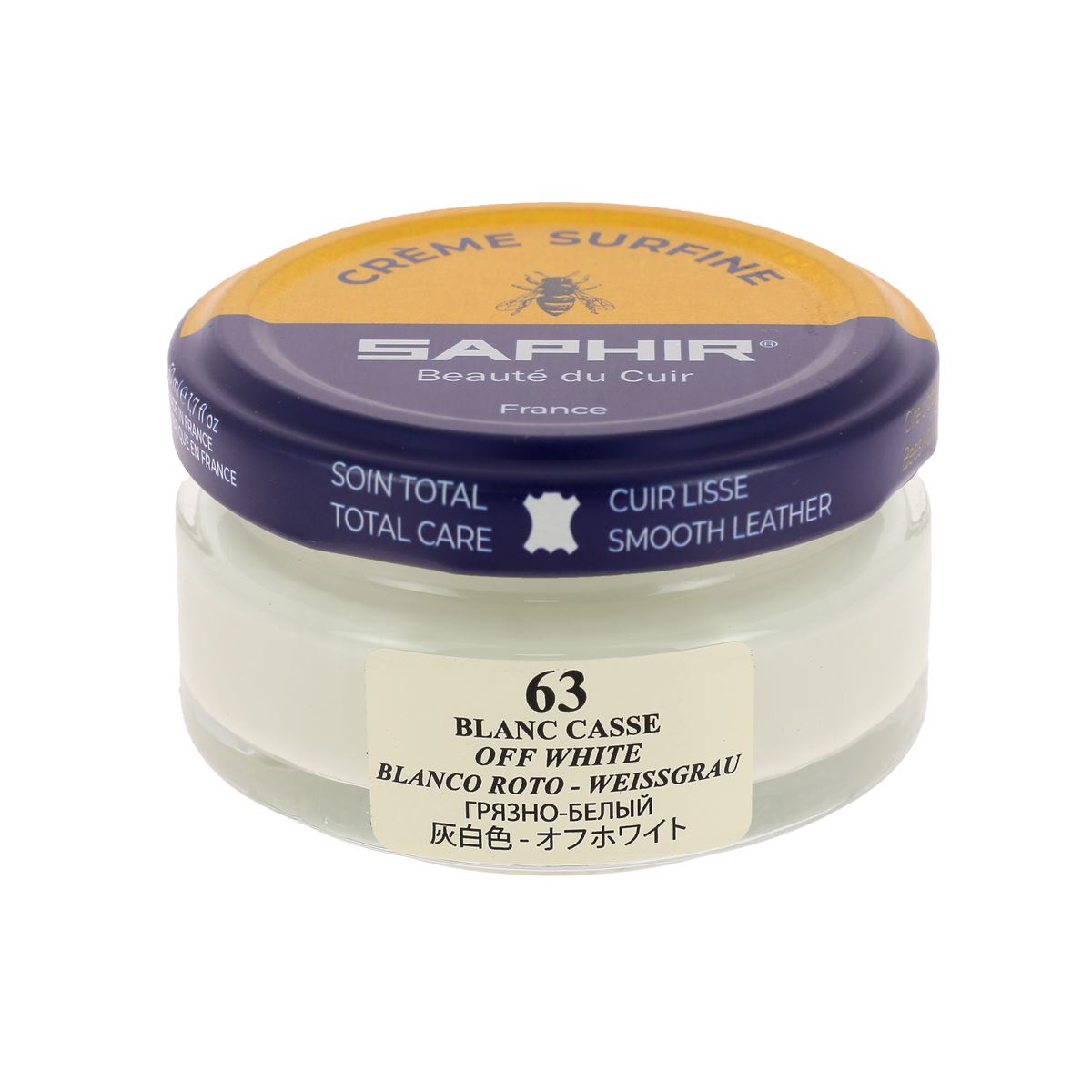 Crème d'entretien du cuir Saphir Surfine 50ml, couleur blanc cassé, pour nourrir et protéger le cuir avec soin.