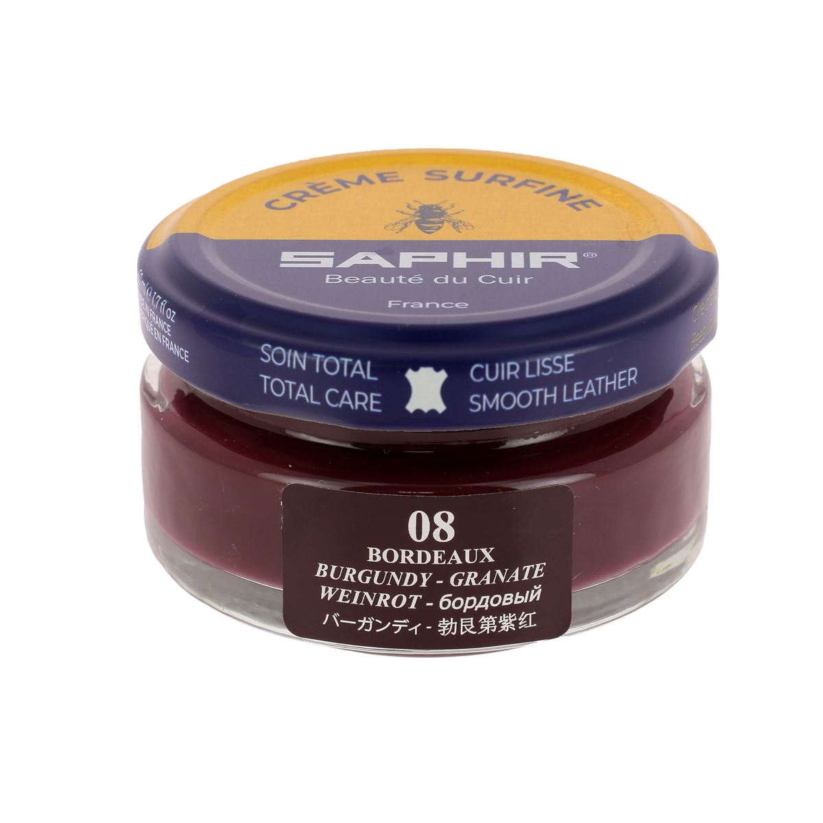Crème d'entretien du cuir Saphir Surfine Bordeaux 50ml, crème pour restaurer et protéger le cuir en profondeur.