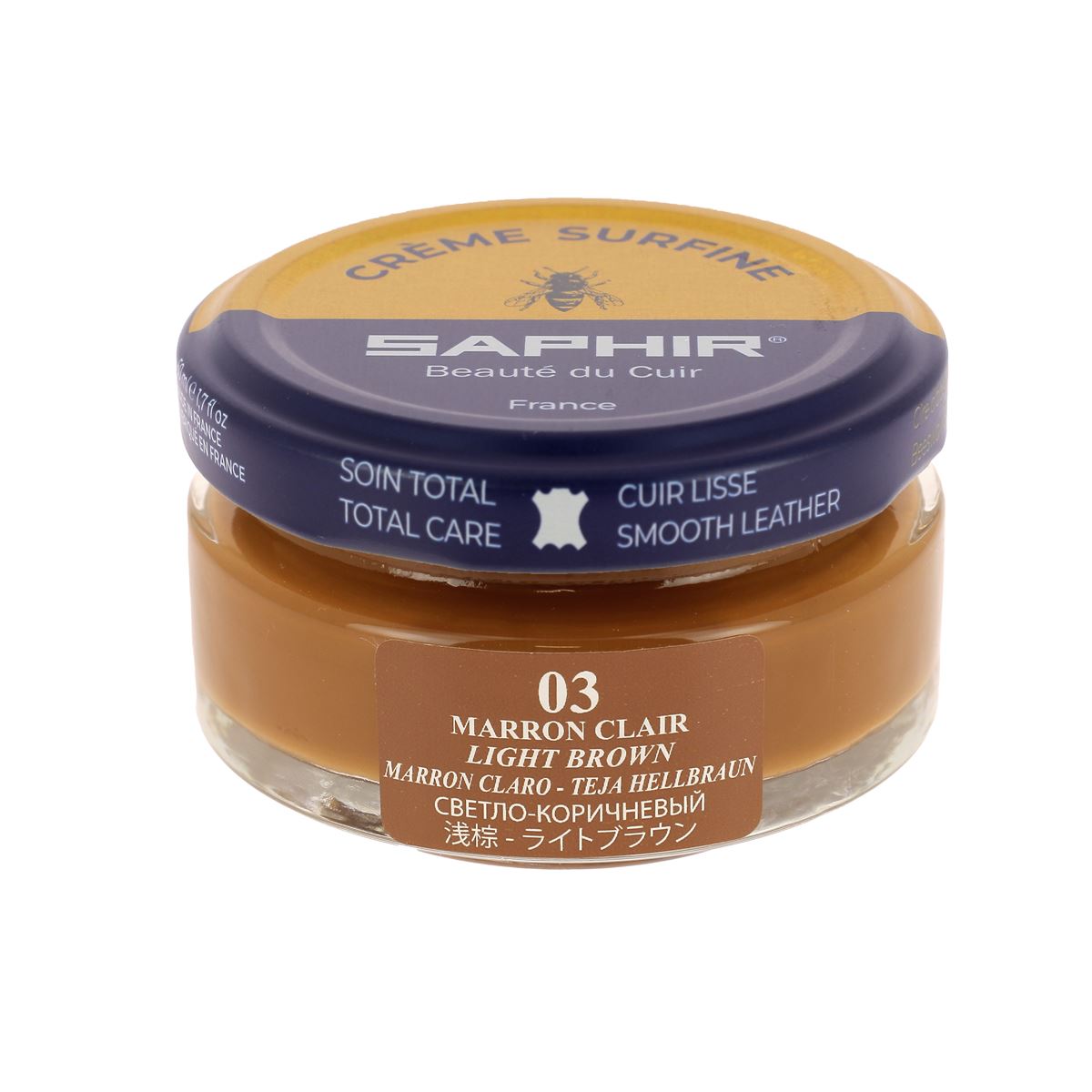Crème d'entretien du cuir Saphir Surfine marron clair 50ml, pour le soin et la restauration du cuir.