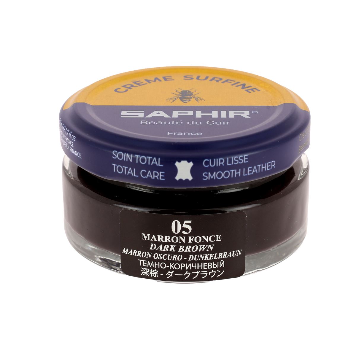 Crème d'entretien du cuir Saphir Surfine marron foncé 50ml, pour nourrir et protéger le cuir en toute simplicité.