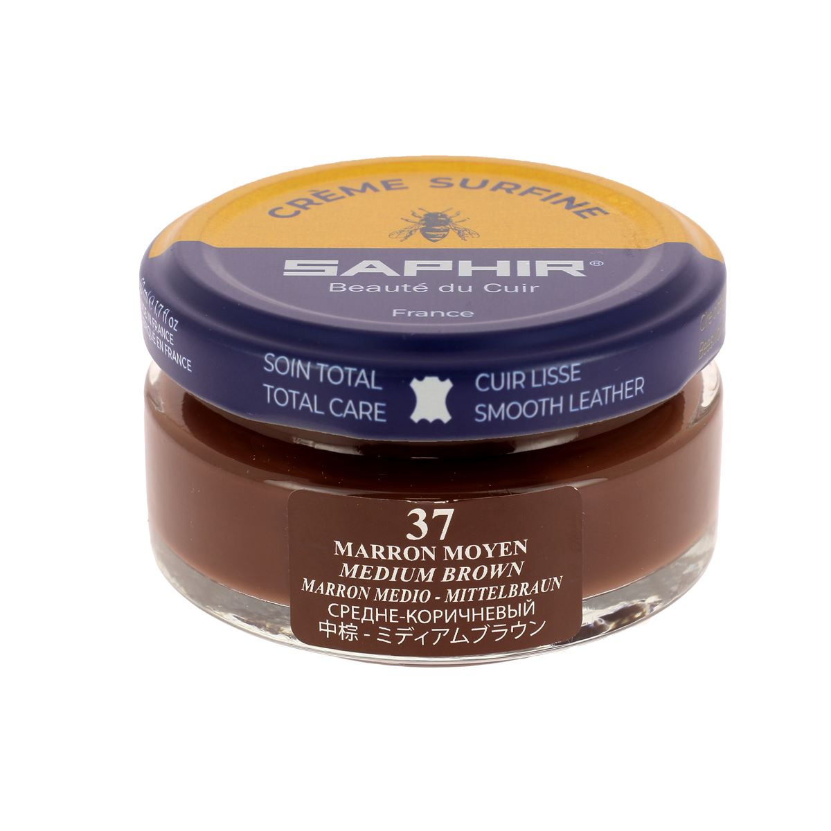 Crème d'entretien du cuir Saphir Surfine 50ml, couleur marron moyen, pour nourrir et protéger le cuir.