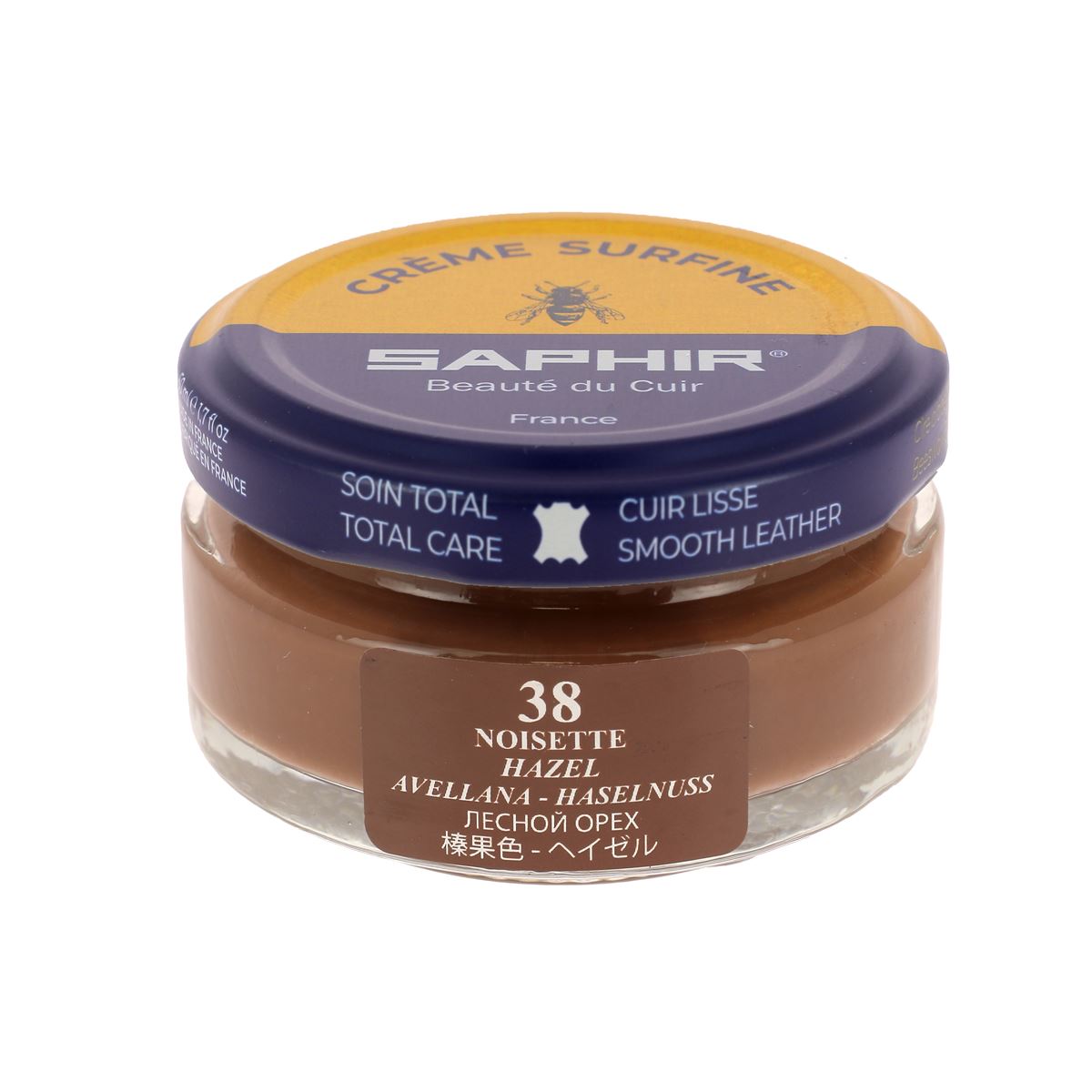 Crème pour cuir Surfine Saphir Noisette 50ml, entretien du cuir, crème nourrissante pour cuir de couleur noisette.