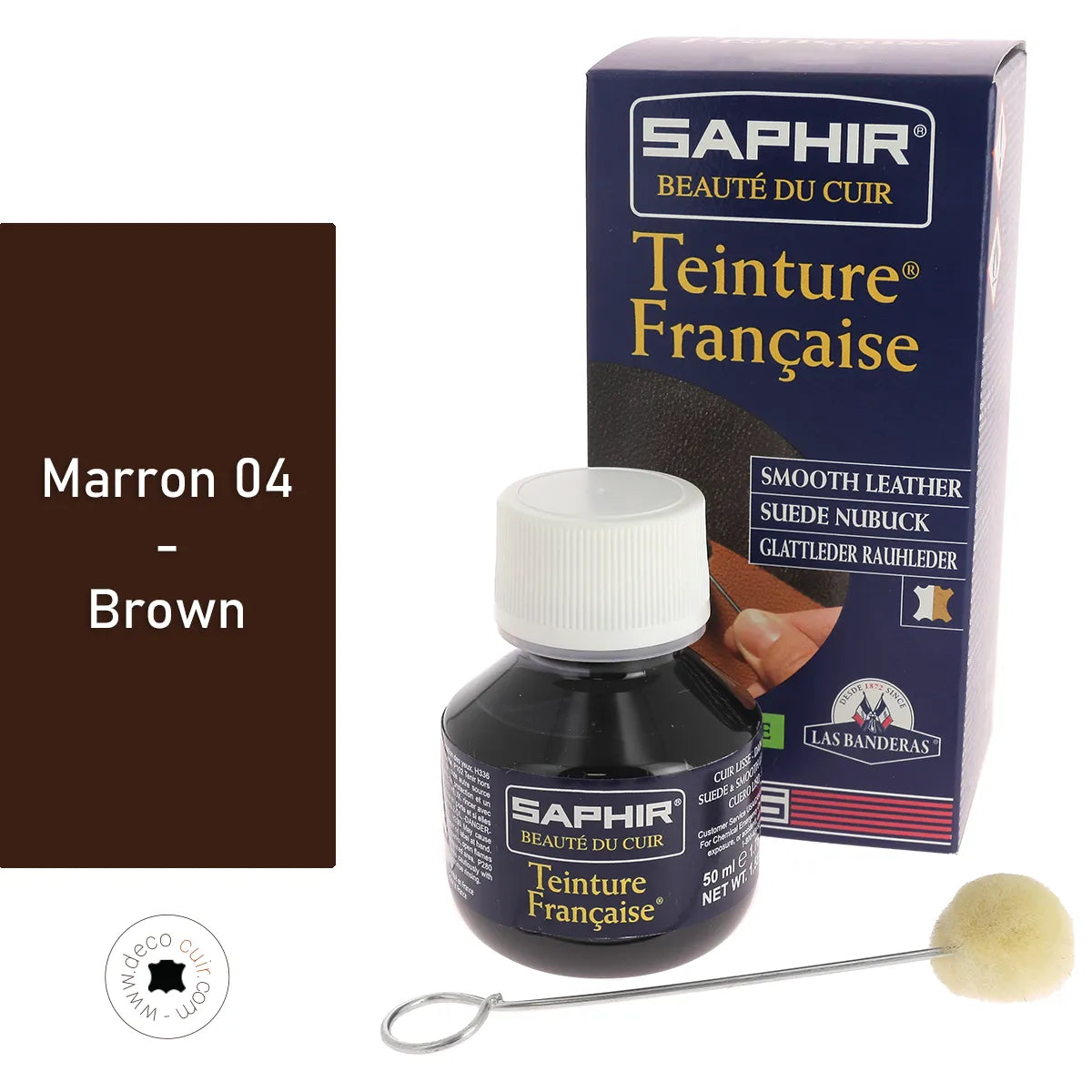 Teinture française Saphir marron 04, flacon de 50ml pour teintures et peintures, liquide brun chaud.