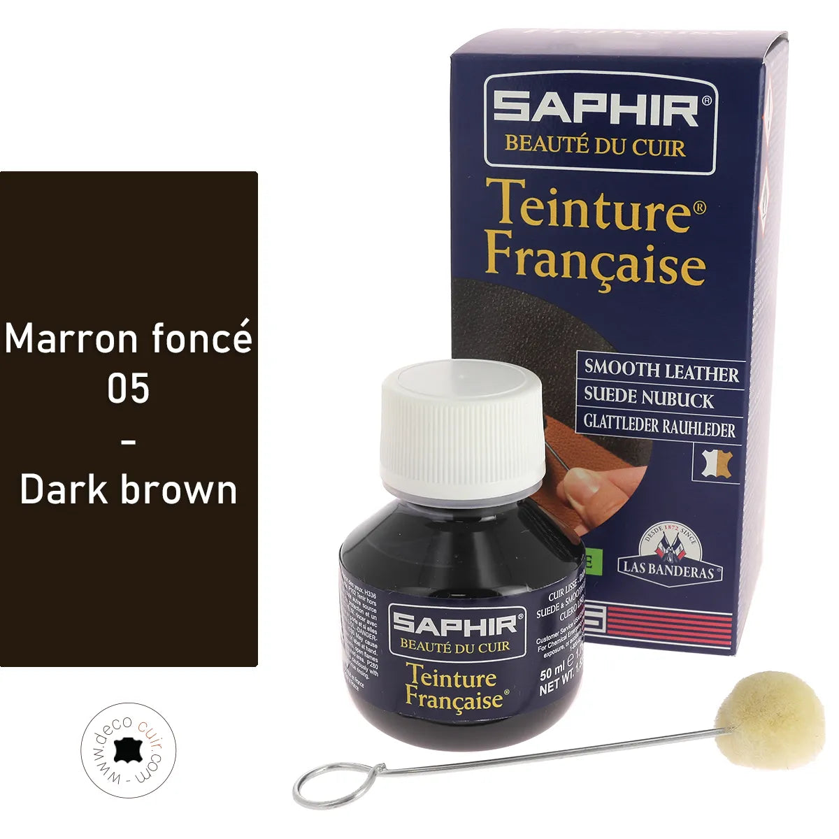 Teinture française Saphir 50ml marron foncé, peinture pour cuir et matériaux, produit de teinture de haute qualité