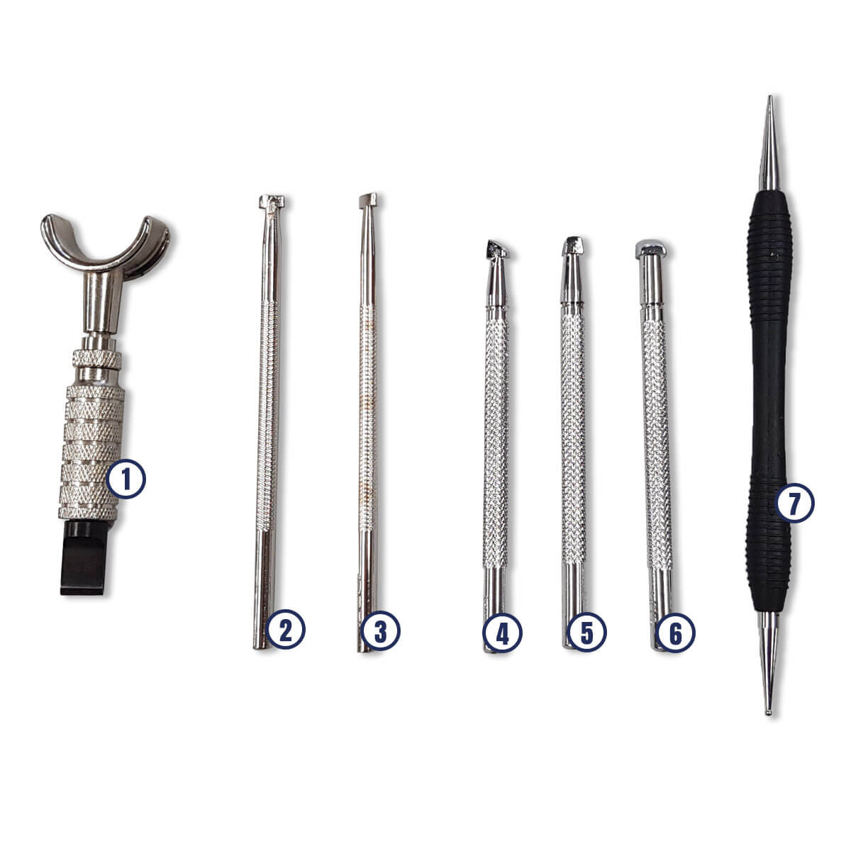 Kit d'outils Deco Cuir pour le repoussage du cuir, comprenant divers outils essentiels pour le travail du cuir.
