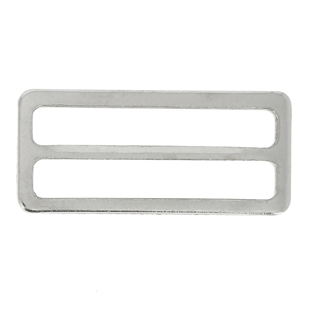 Passant double rectangulaire et plat en nickelé, bouclerie pour bijoux ou vêtements, avec dimensions de 40 mm.