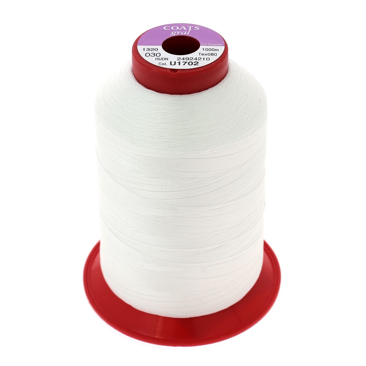 Bobine de fil polyester blanc Coats GRAL N°30, 1000m, pour couture et mercerie, vue en image.