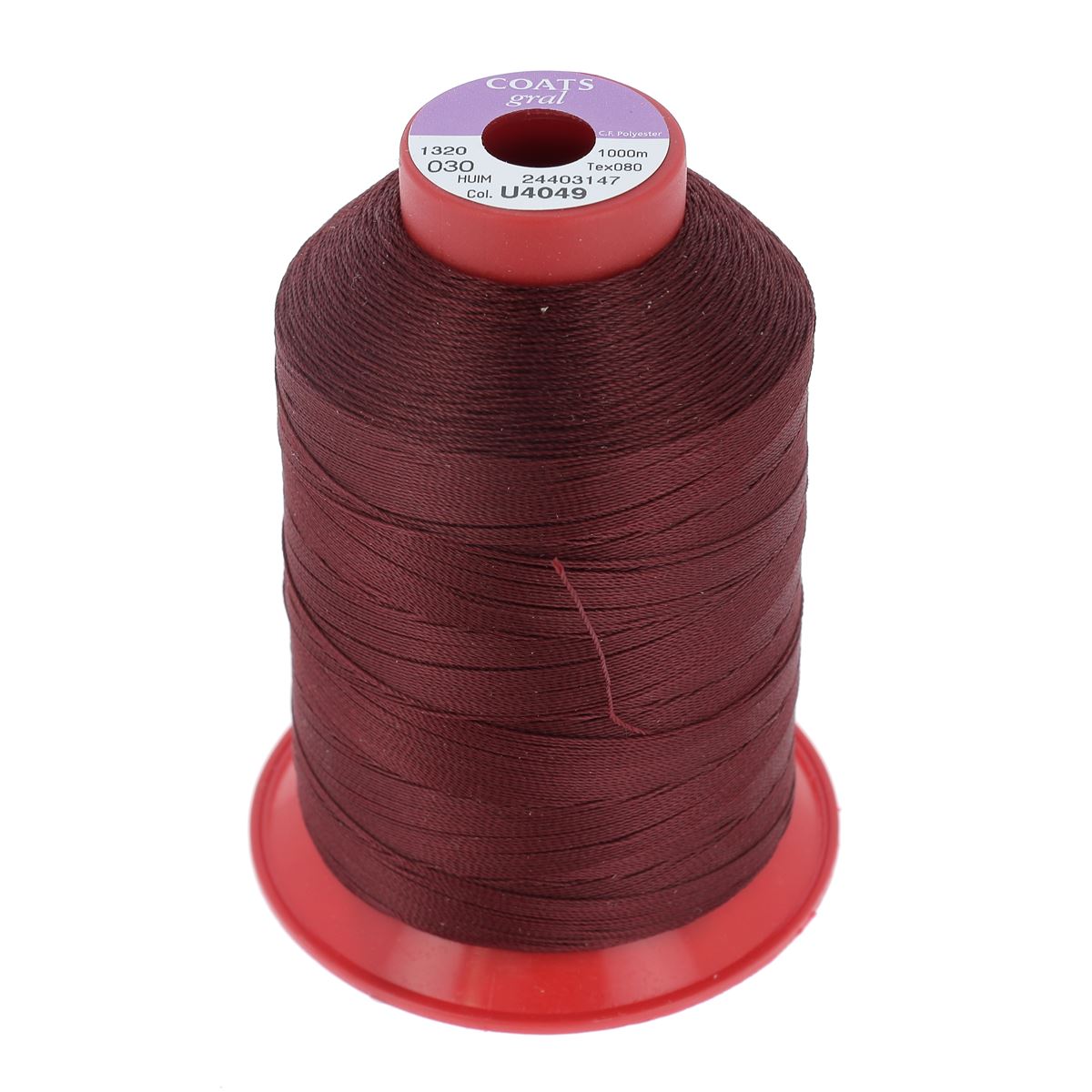 Bobine de fil polyester GRAL N°30 Coats, 1000m, couleur Bordeaux, pour mercerie et couture.