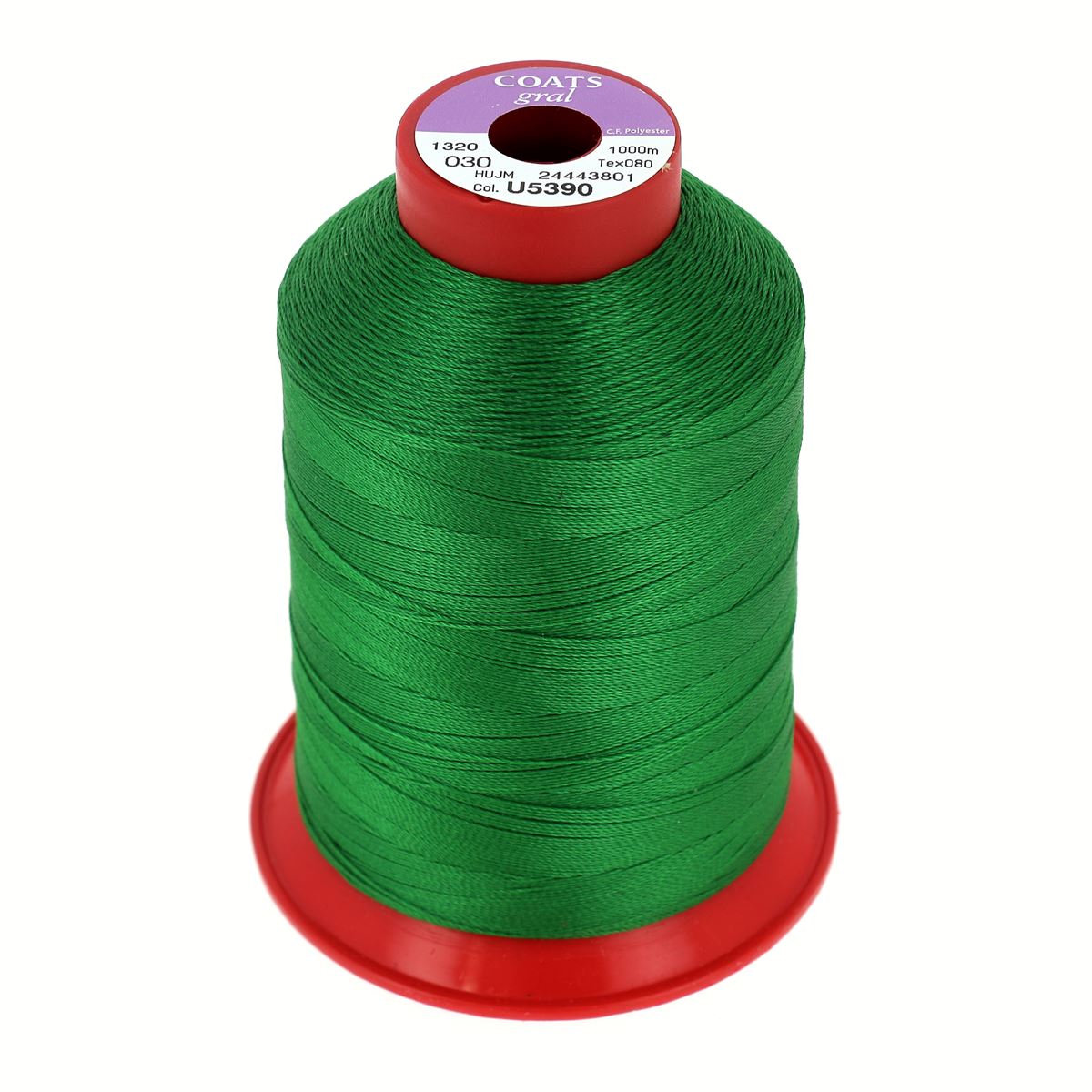 Bobine de fil polyester GRAL N°30 Coats, 1000m vert moyen pour couture et mercerie, image montrant la bobine.