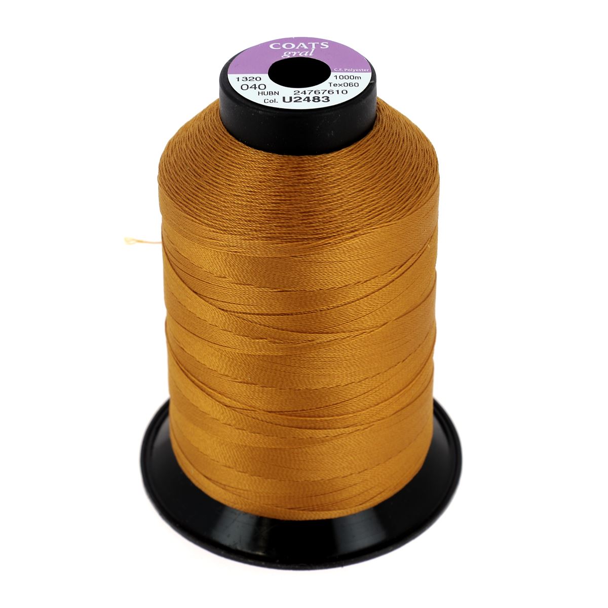 Bobine de fil polyester GRAL N°40 Coats, 1000m, marron fauve, mercerie pour couture et broderie, image montrant la bobine.