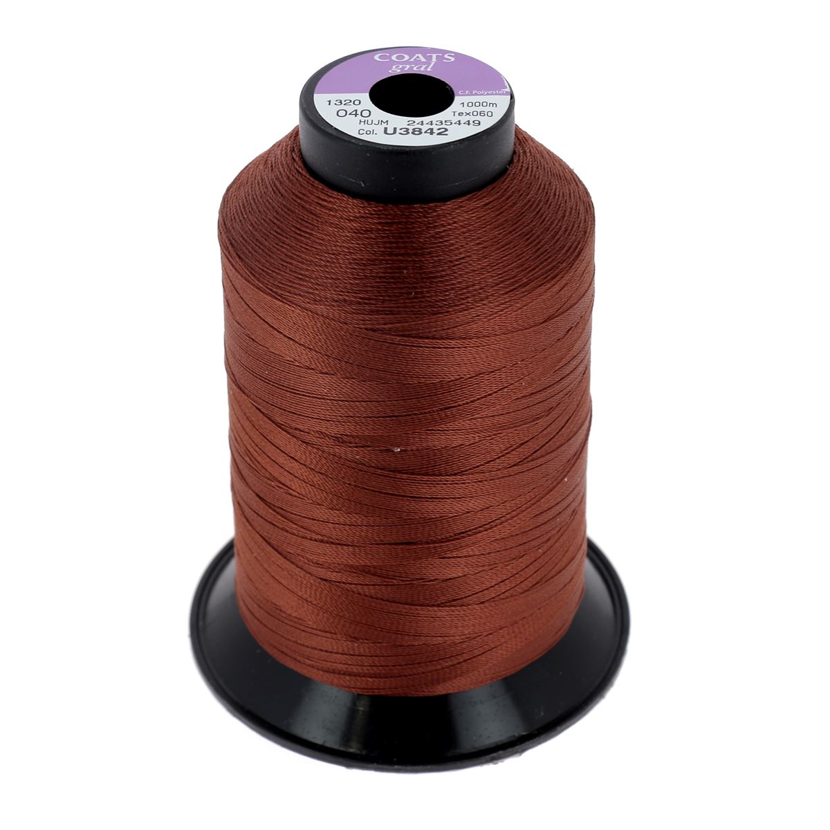 Bobine de fil polyester GRAL N°40 de 1000m couleur marron moyen, marque Coats, pour couture et mercerie.