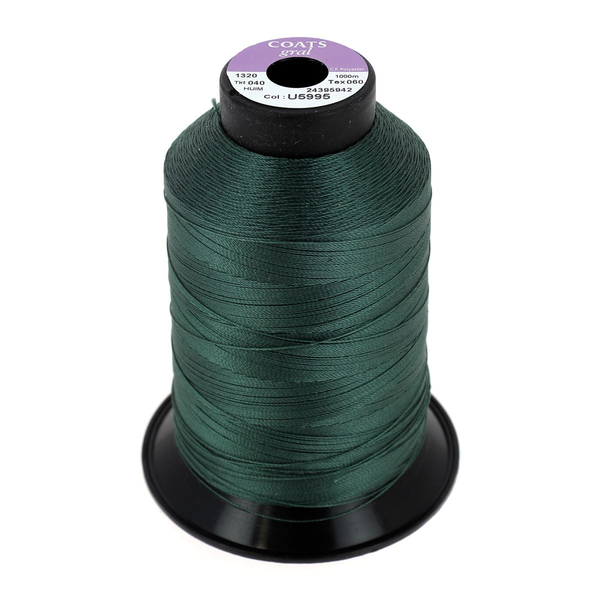 Bobine de fil polyester GRAL n°40 Coats, 1000m, vert foncé, mercerie, pour couture et broderie.