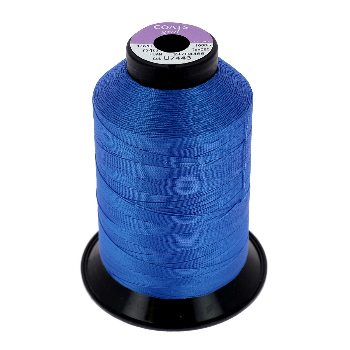 Bobine de fil polyester GRAL N°40 de 1000m bleu moyen de la marque Coats, utilisé en mercerie pour couture.