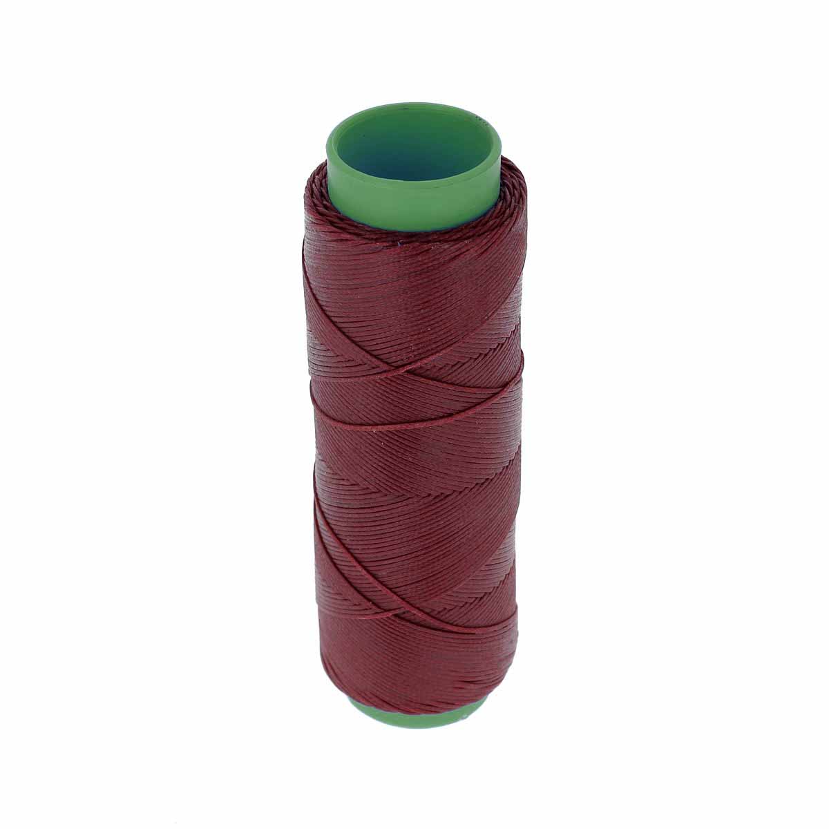 Bobine de 100m de fil polyester tressé et ciré, diamètre 1mm, de couleur bordeaux, mercerie.