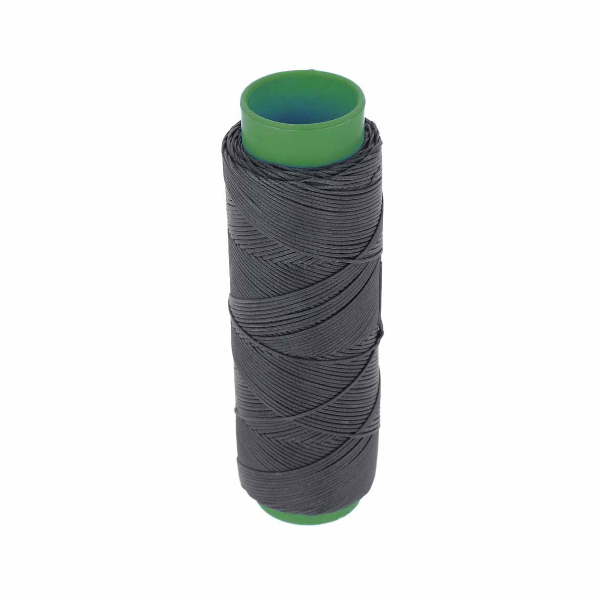 Bobine de 100m de fil polyester tressé et ciré de 1mm en gris foncé, pour couture et travaux de mercerie.