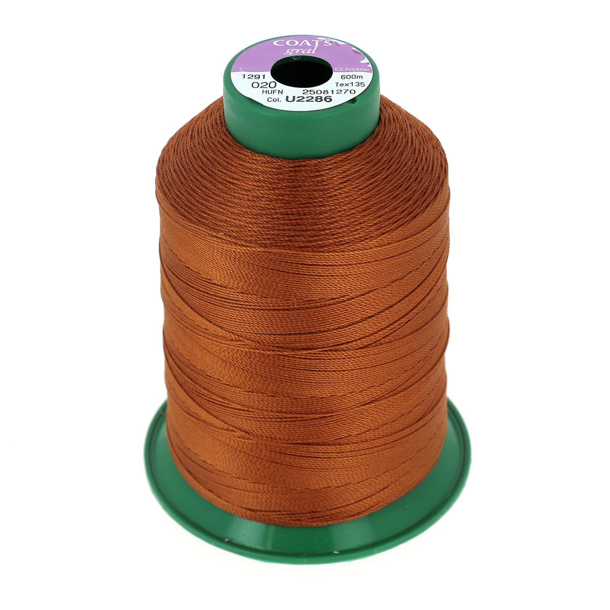 Bobine de fil polyester GRAL N°20 Coats, 600m, couleur marron rouillé, mercerie pour couture et bricolage.