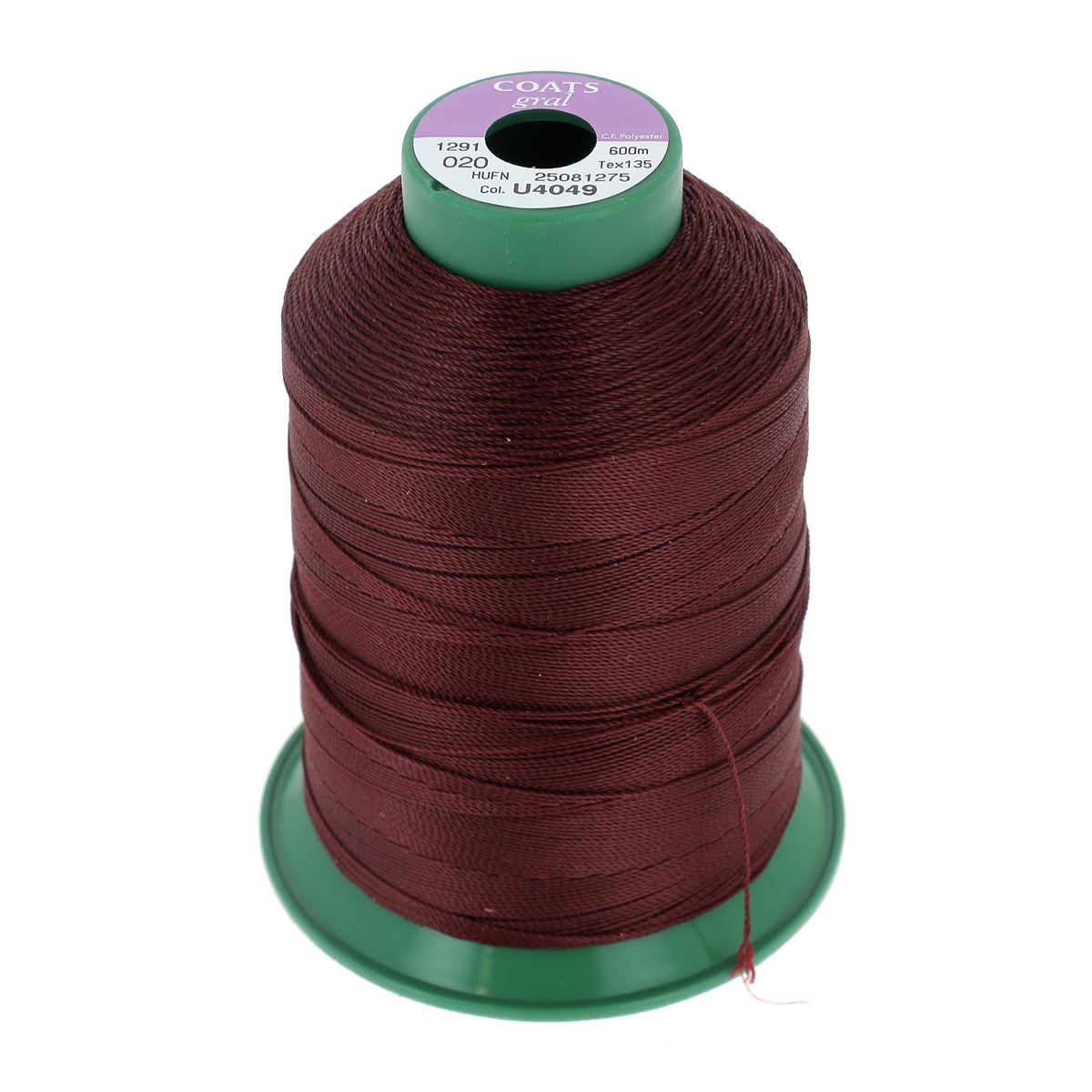 Bobine de fil polyester GRAL N°20 Coats, 600m, couleur bordeaux, mercerie pour couture et bricolage.