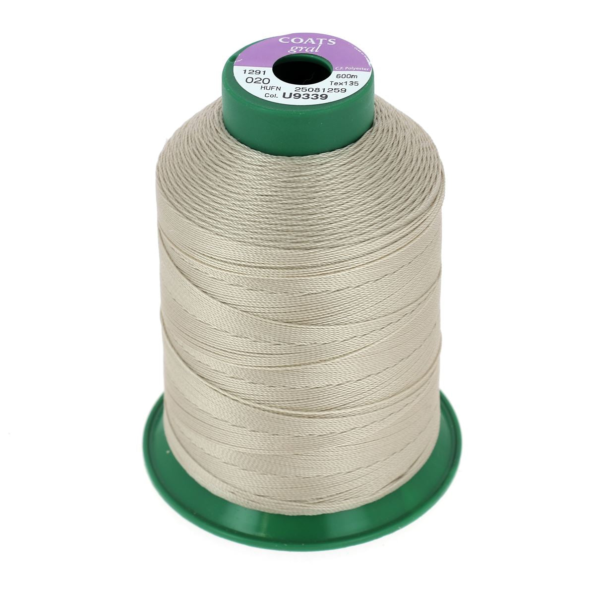 Bobine de fil polyester GRAL N°20 Coats, 600m beige, en lin, pour couture et mercerie.