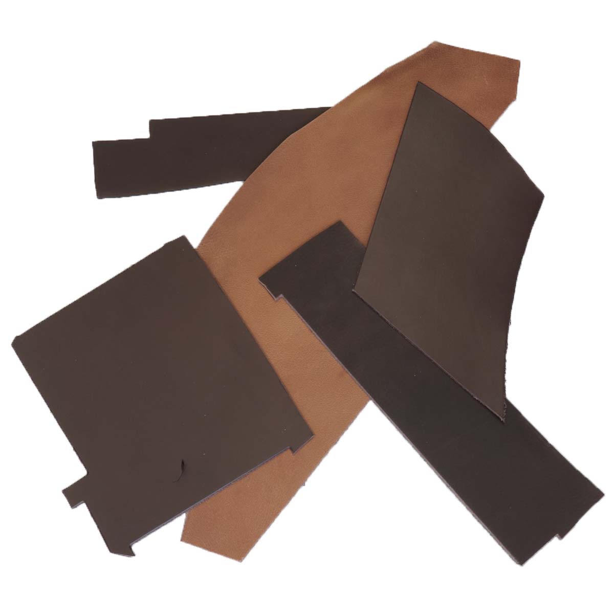 Chutes de cuir Deco Cuir, lot de 500g de collet ou croupon tannage végétal, noir et marron, pièces de cuir pour création artisanale.