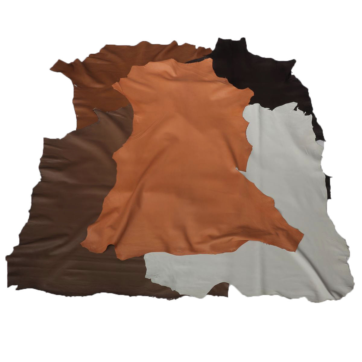 Lot de 5 peaux de cuir d'agneau pleine fleur Deco Cuir aux couleurs automne, textures riches et naturelles pour projets créatifs.