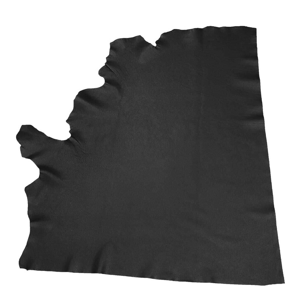Grand morceau de cuir de vachette noir Granite, peau de cuir authentique pour projets de maroquinerie ou couture.