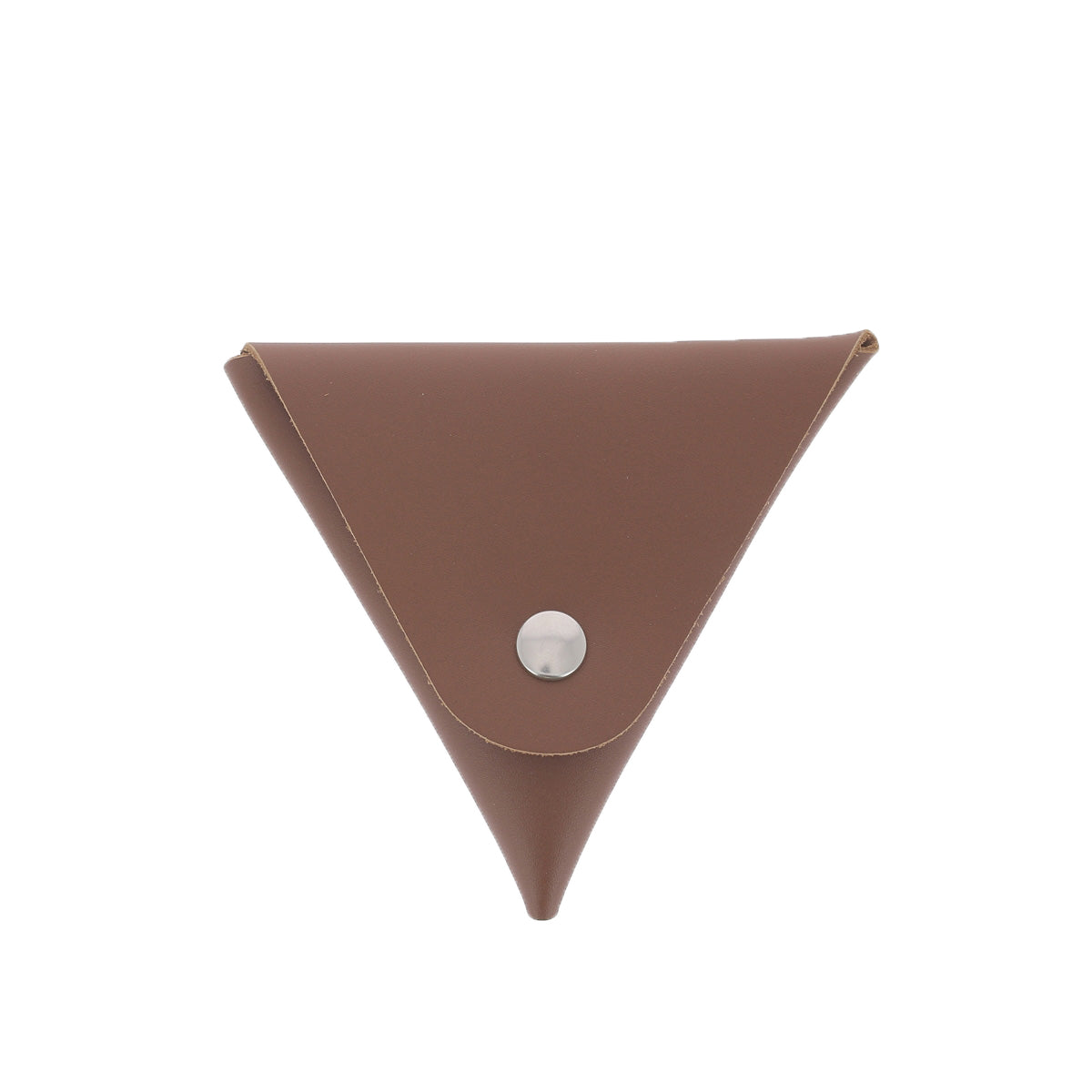Porte-monnaie triangle en cuir marron Deco Cuir avec découpes élégantes, vue de face.