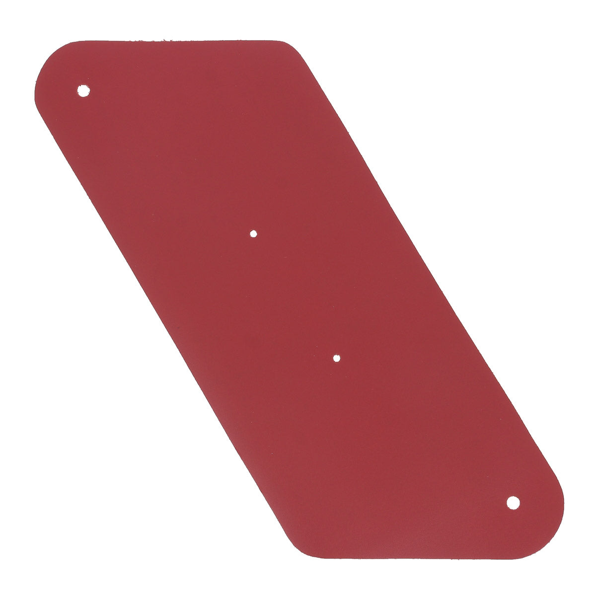 Découpe de cuir rouge pour porte-monnaie triangle, fabriquée par Deco Cuir, montrant la texture et la forme du produit.