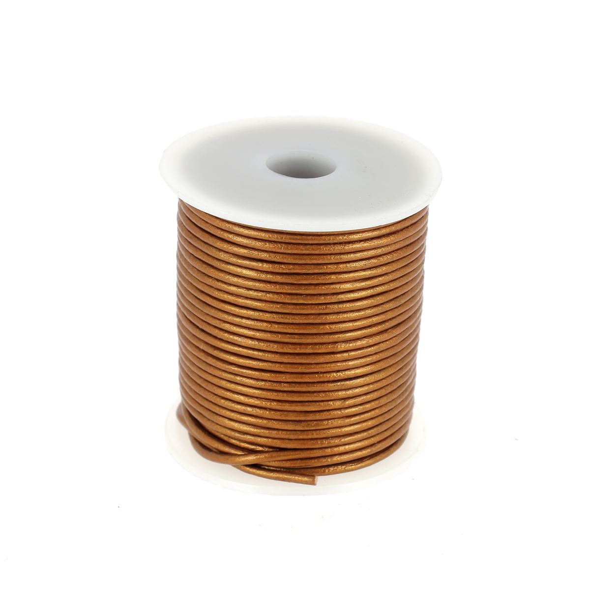 Lacet en cuir rond de 2mm de diamètre, couleur bronze, de 1 mètre, par Deco Cuir, pour chaussures ou accessoires.